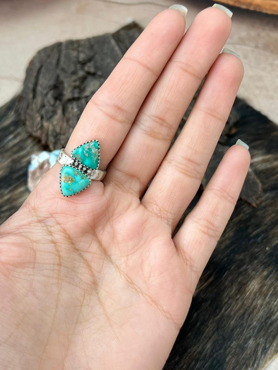 Handmade Sterling Silver Number 8 Turquoise Adjustable Ring "Signed Nizhoni"