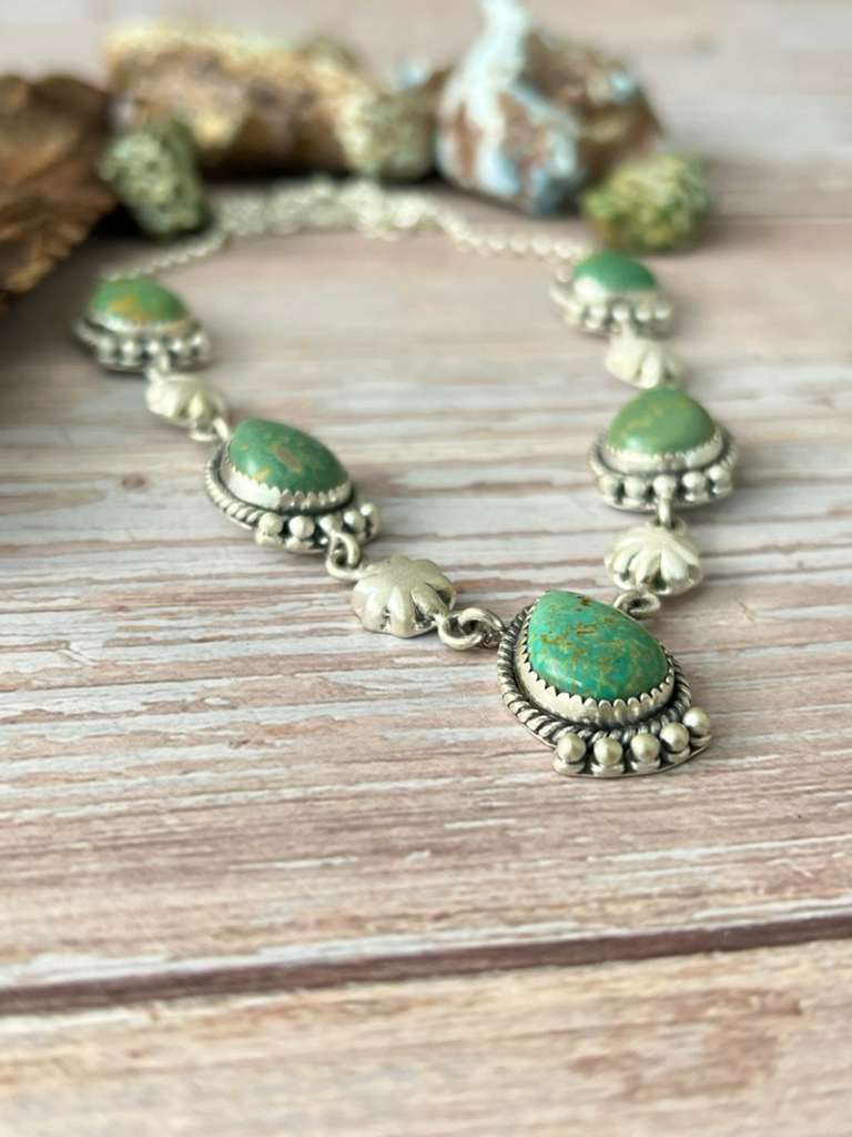 Handmade Sterling Silver Old Stock Royston Turquoise Necklace with Signed Nizhoni (5)