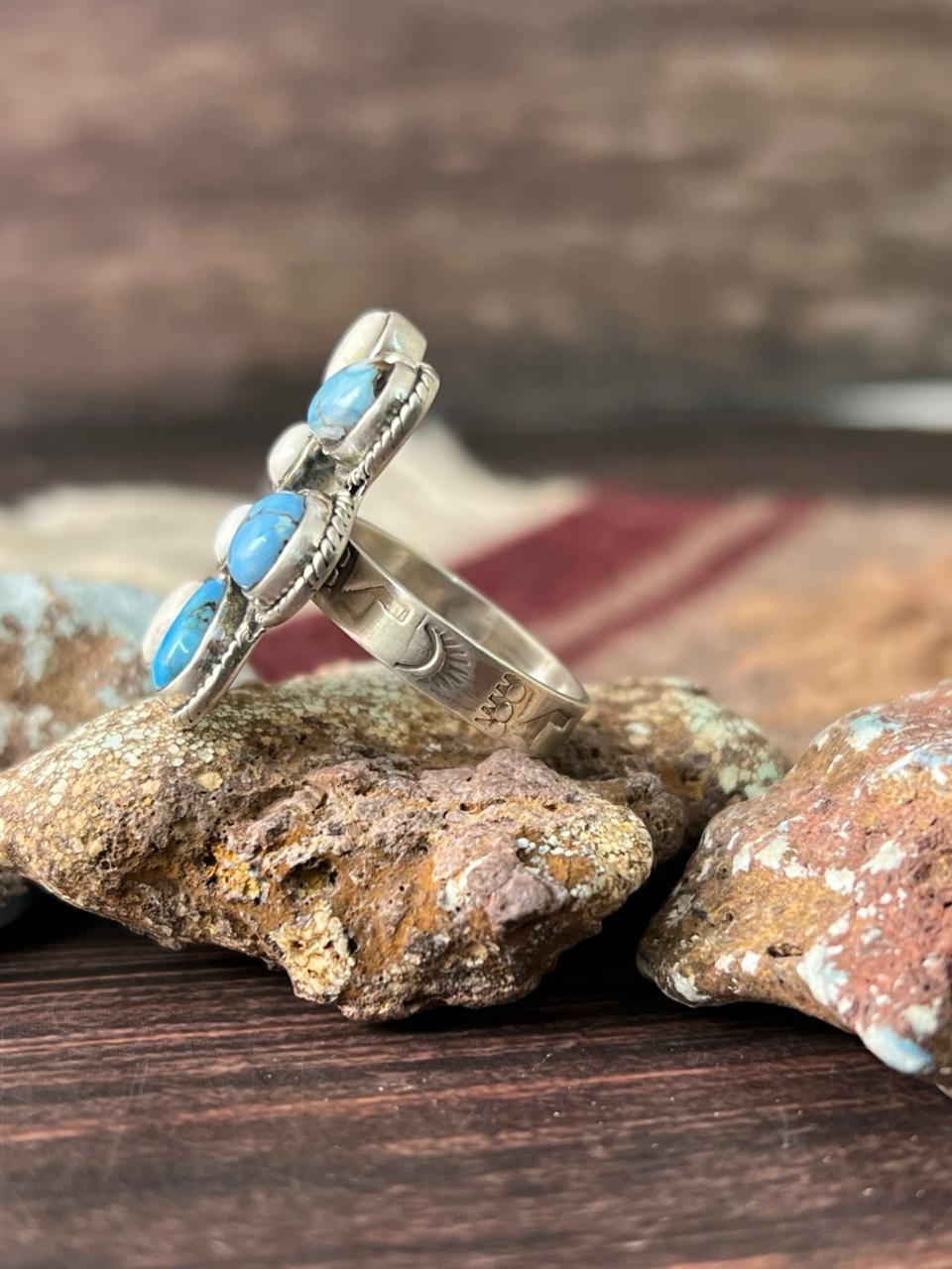 Handmade Sterling Silver Golden Hills with White Collection Adjustable Ring "Signed Nizhoni"