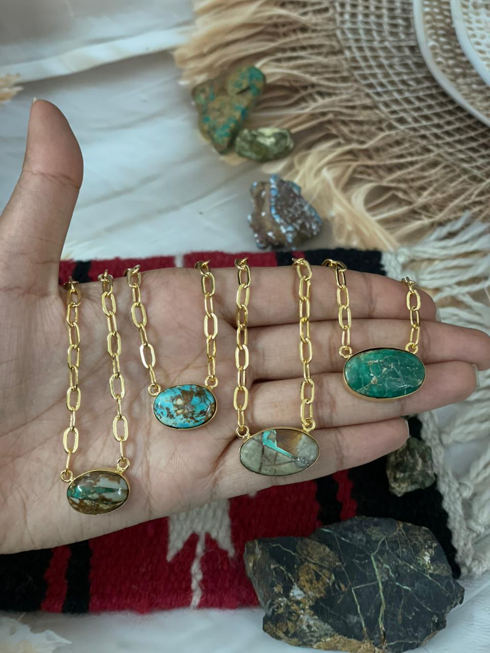 “The Golden Collection” Handmade Royston Ribbon Turquoise Gold Necklace