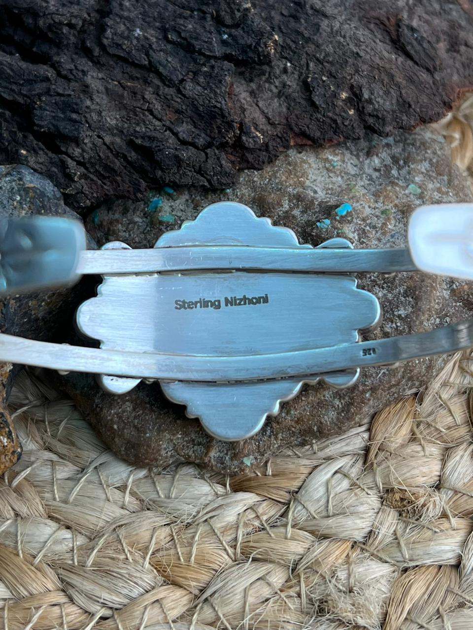 Handmade Sterling Silver Sonoran with Cut Stone Bracelet "Signed Nizhoni"