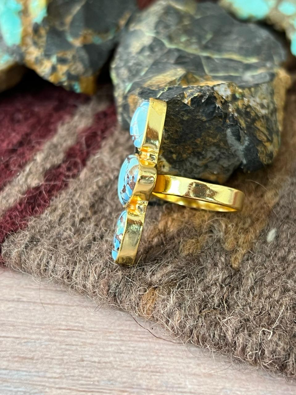 “The Golden Collection” Natural Golden Hills Turquoise Adjustable Ring