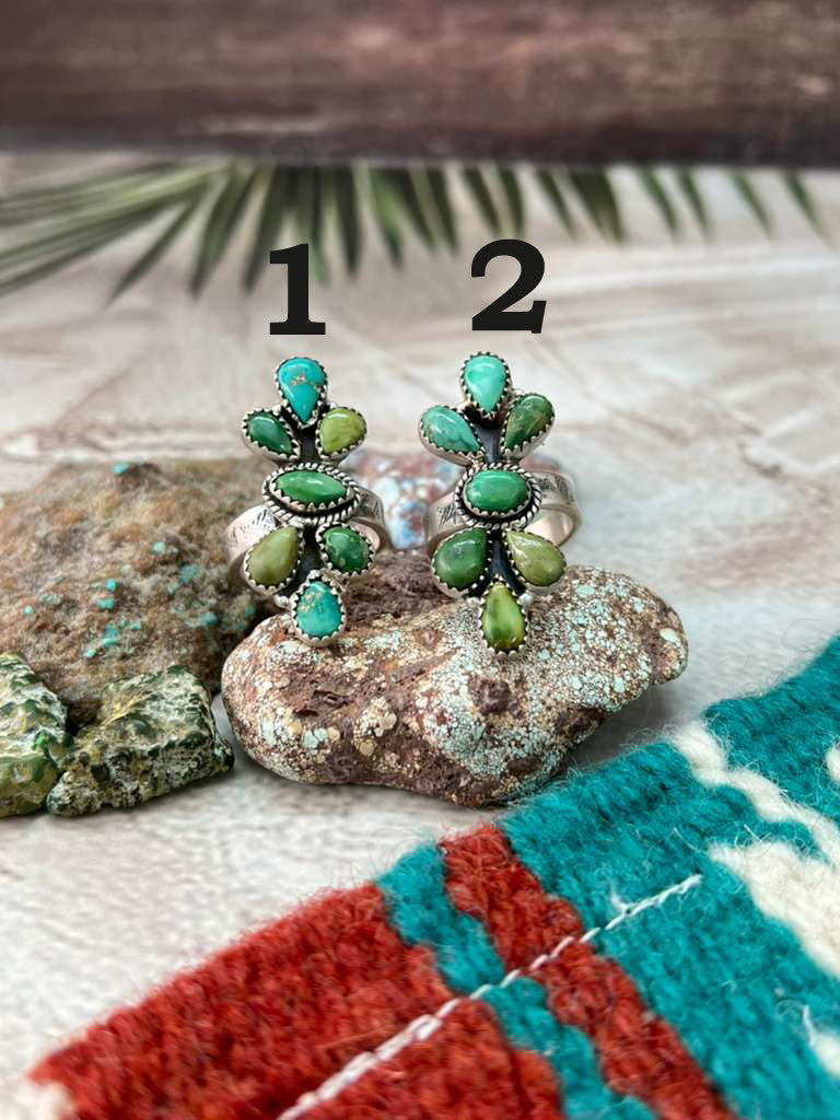 Handmade Sterling Silver Sonoran Mountain Turquoise Adjustable Rings "Signed Nizhoni"