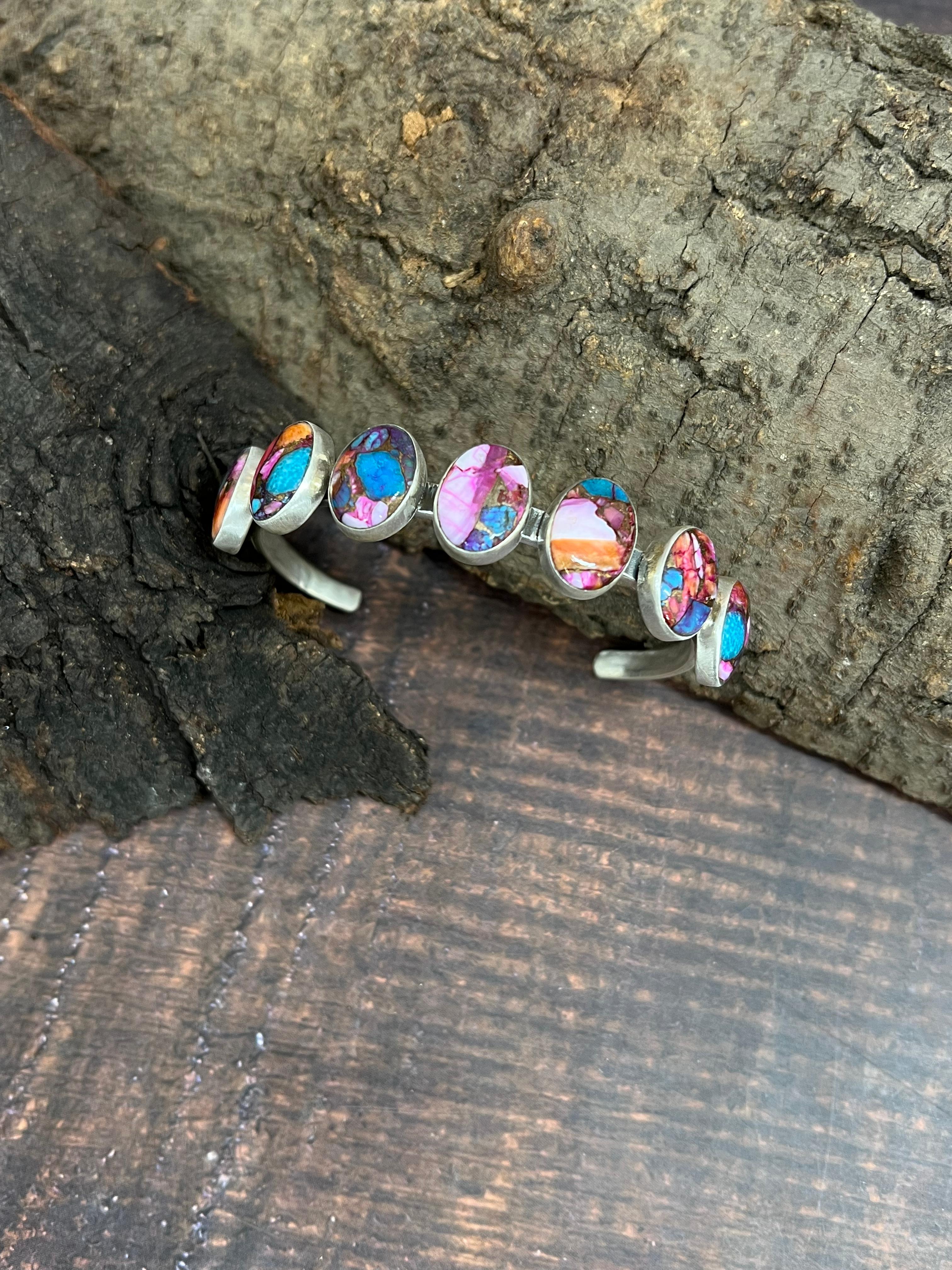 Handmade Sterling Silver Pink Dream Bracelet with Signed Nizhoni (2)