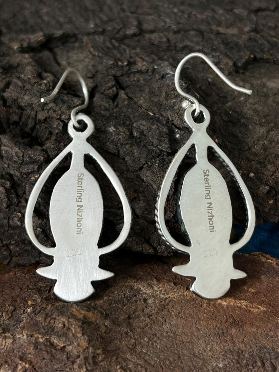 Handmade Sterling Silver White Buffalo Hook Dangle Earrings "Signed Nizhoni"