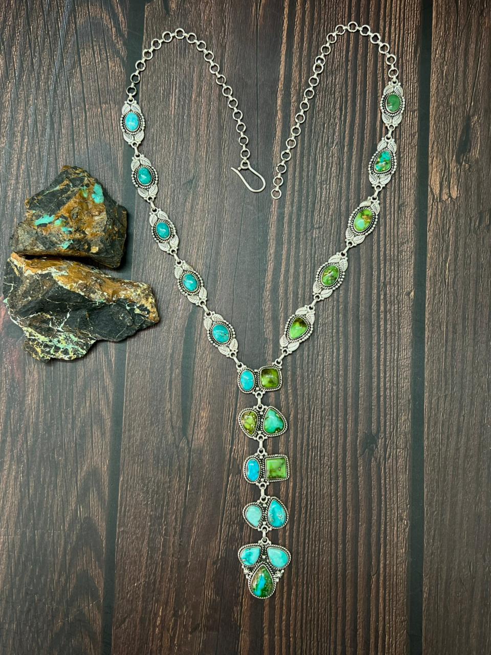 Handmade Sterling Silver Sonoran with White Water Necklace "Signed Nizhoni"