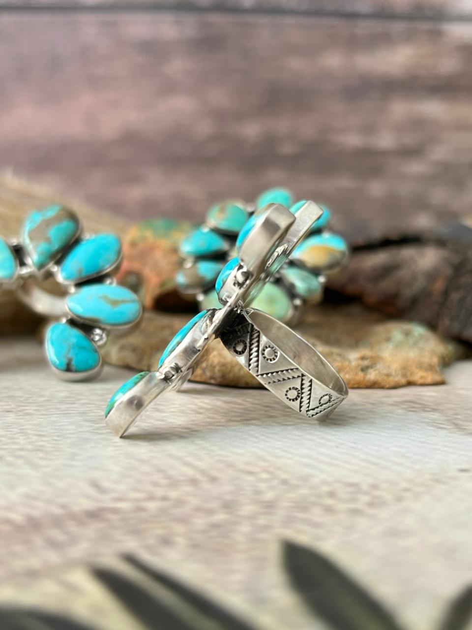 Handmade Sterling Silver Santa Maria Turquoise Adjustable Ring "Signed Nizhoni"