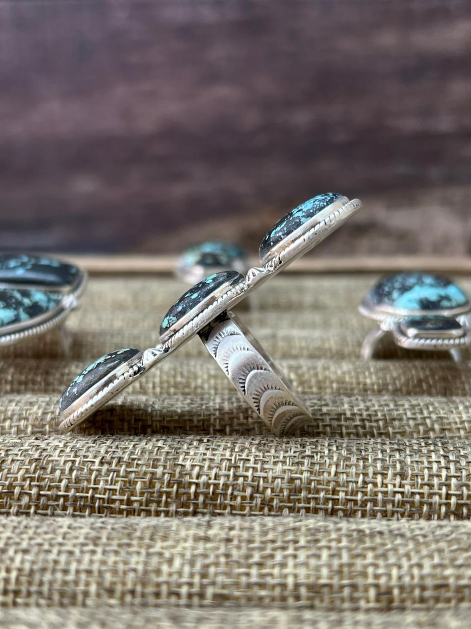 Handmade Sterling Silver Lander Turquoise Adjustable Ring With Signed Nizhoni