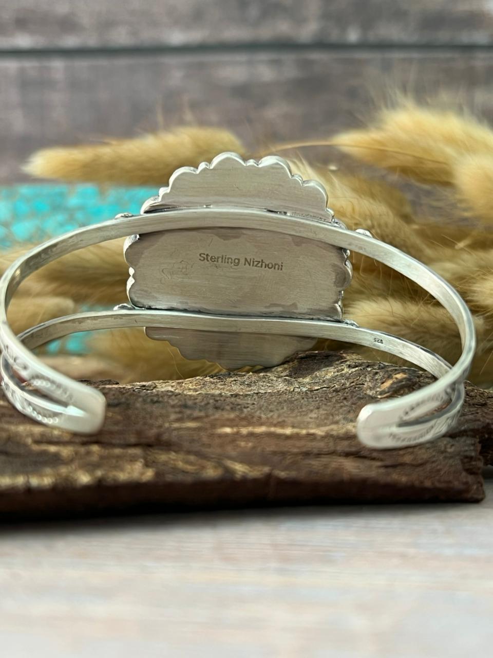 Handmade Sterling Silver Kingman Turquoise Cuff Bracelet "Signed Nizhoni"