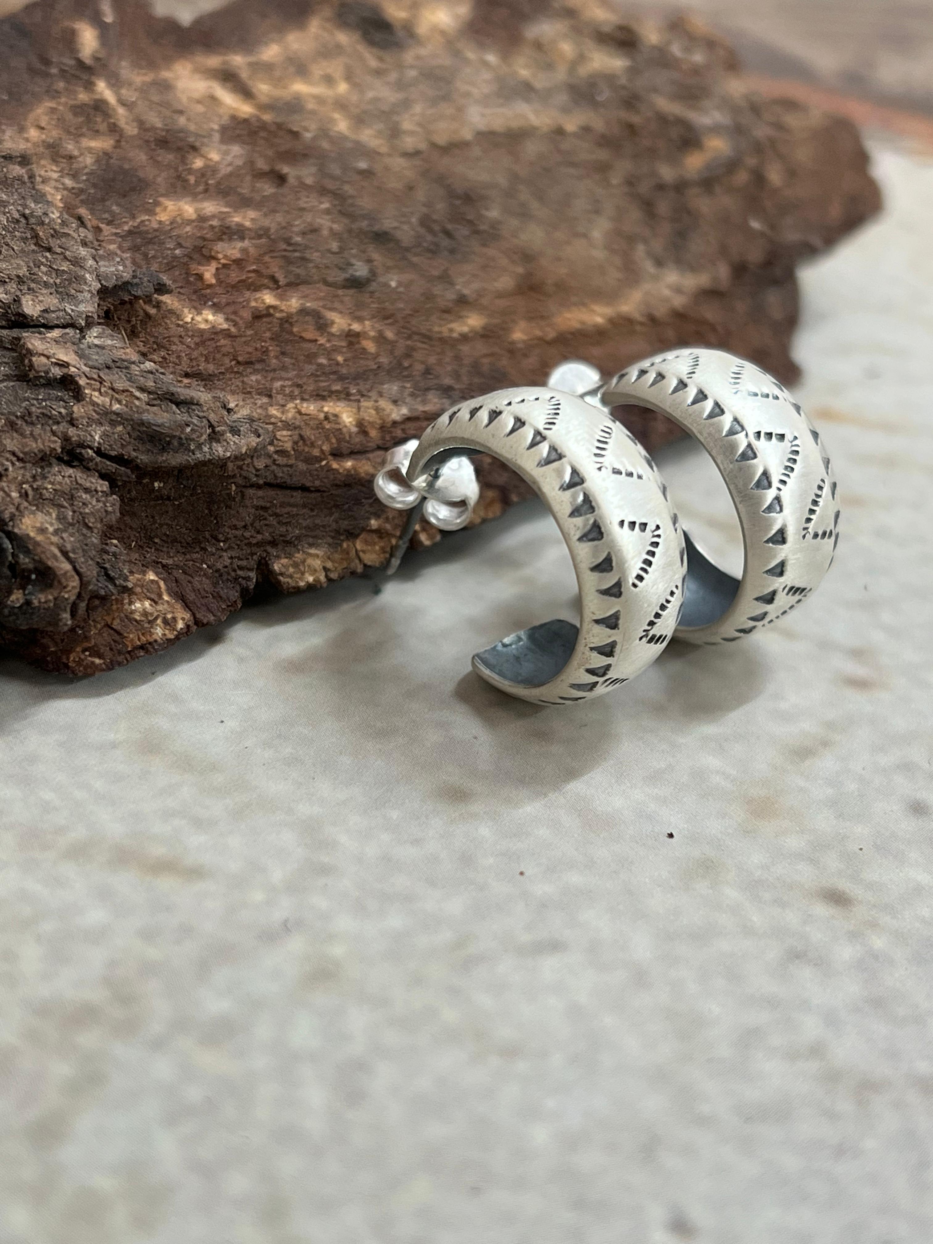 Handmade Sterling Silver Hoop Earrings with Signed Nizhoni