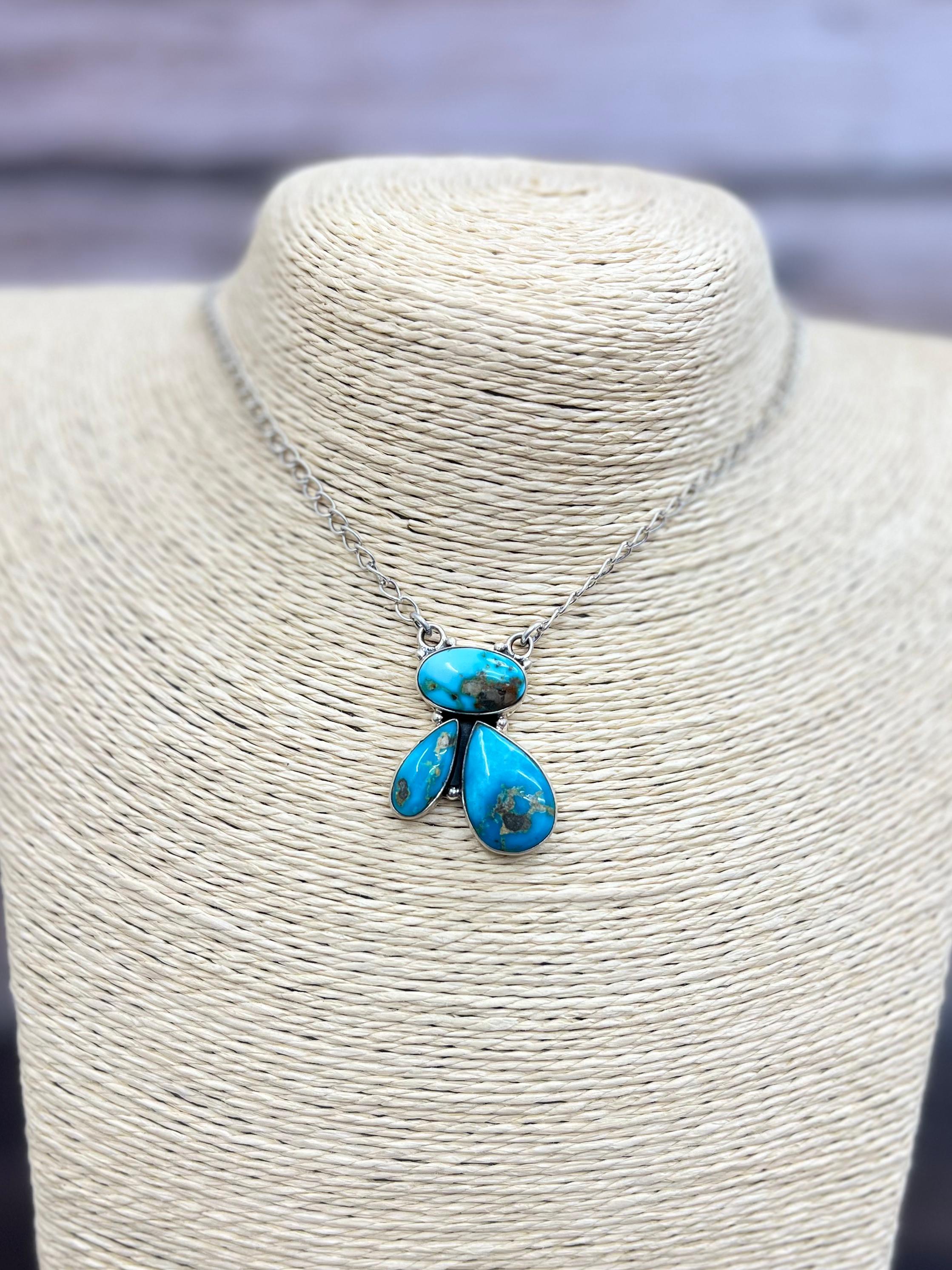 Handmade Sterling Silver South Hill Turquoise Necklace with Signed Nizhoni