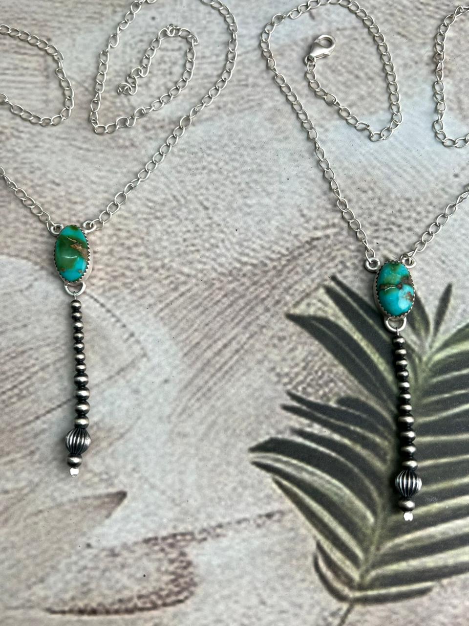 Handmade Sterling Silver Beaded Sonoran Mountain Turquoise Necklace "Signed Nizhoni"