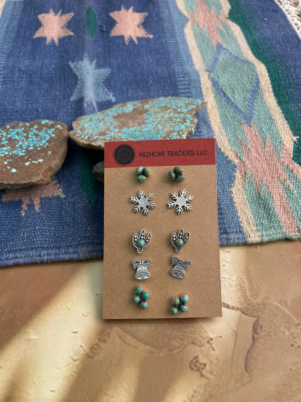Handmade Sterling Silver Kingman Turquoise Earrings Set "Signed Nizhoni"