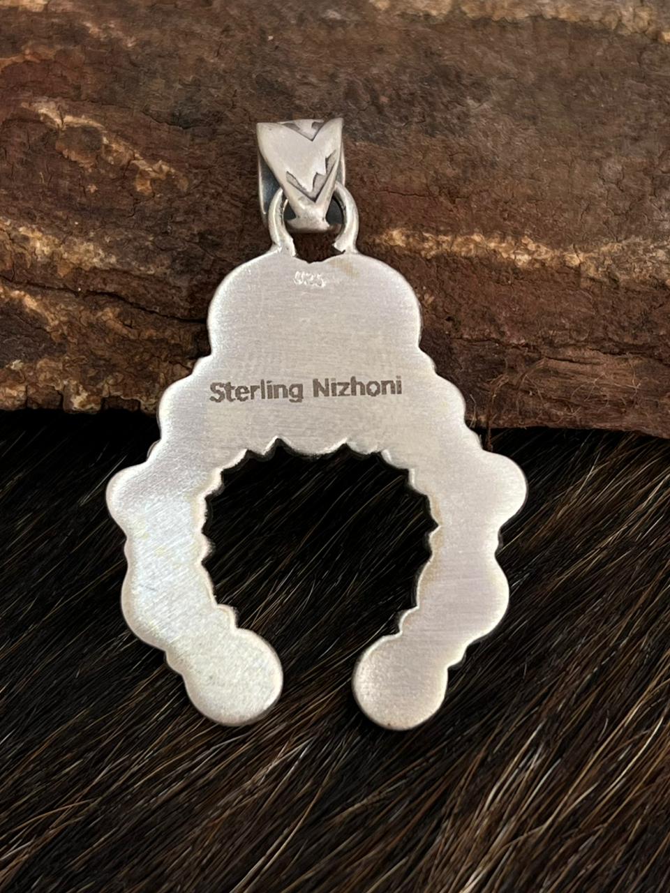 Handmade Sterling Silver Kingman Turquoise Naja Pendant "Signed Nizhoni"