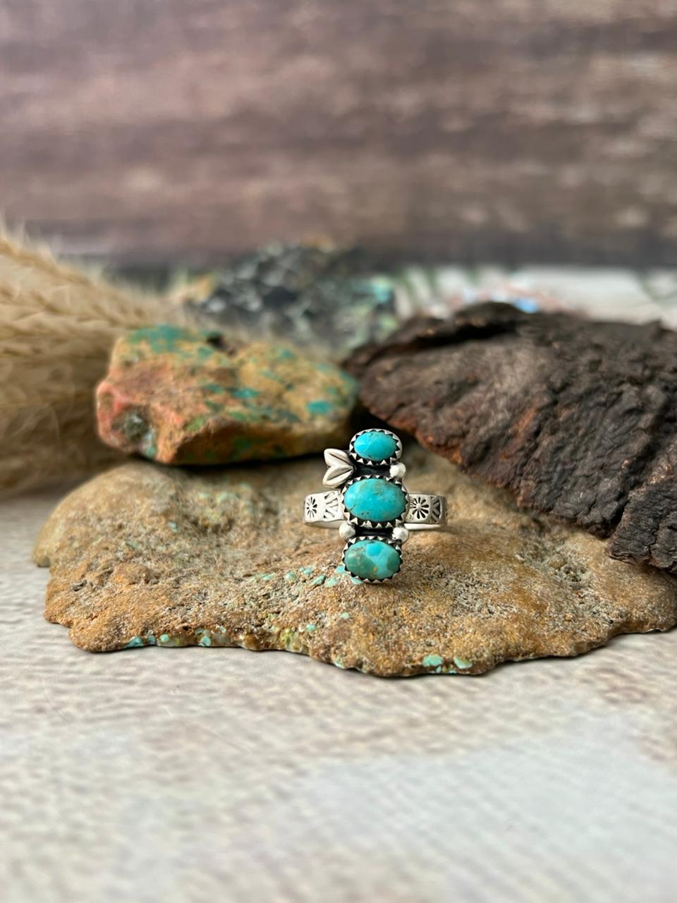 Handmade Sterling Silver Kingman Turquoise Adjustable Ring "Signed Nizhoni"