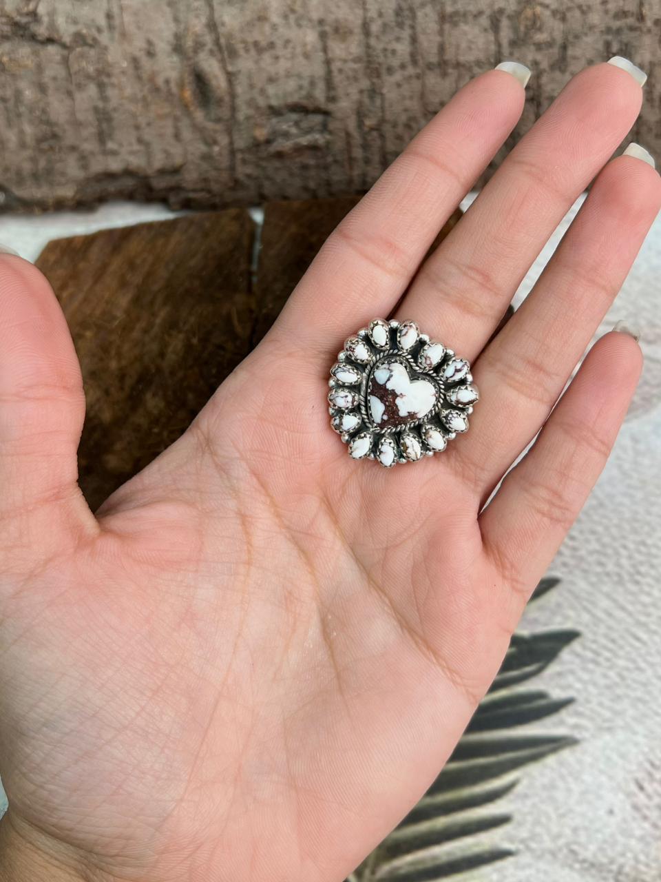 Handmade Sterling Silver Wildhorse Magnesite Adjustable Ring "Signed Nizhoni"