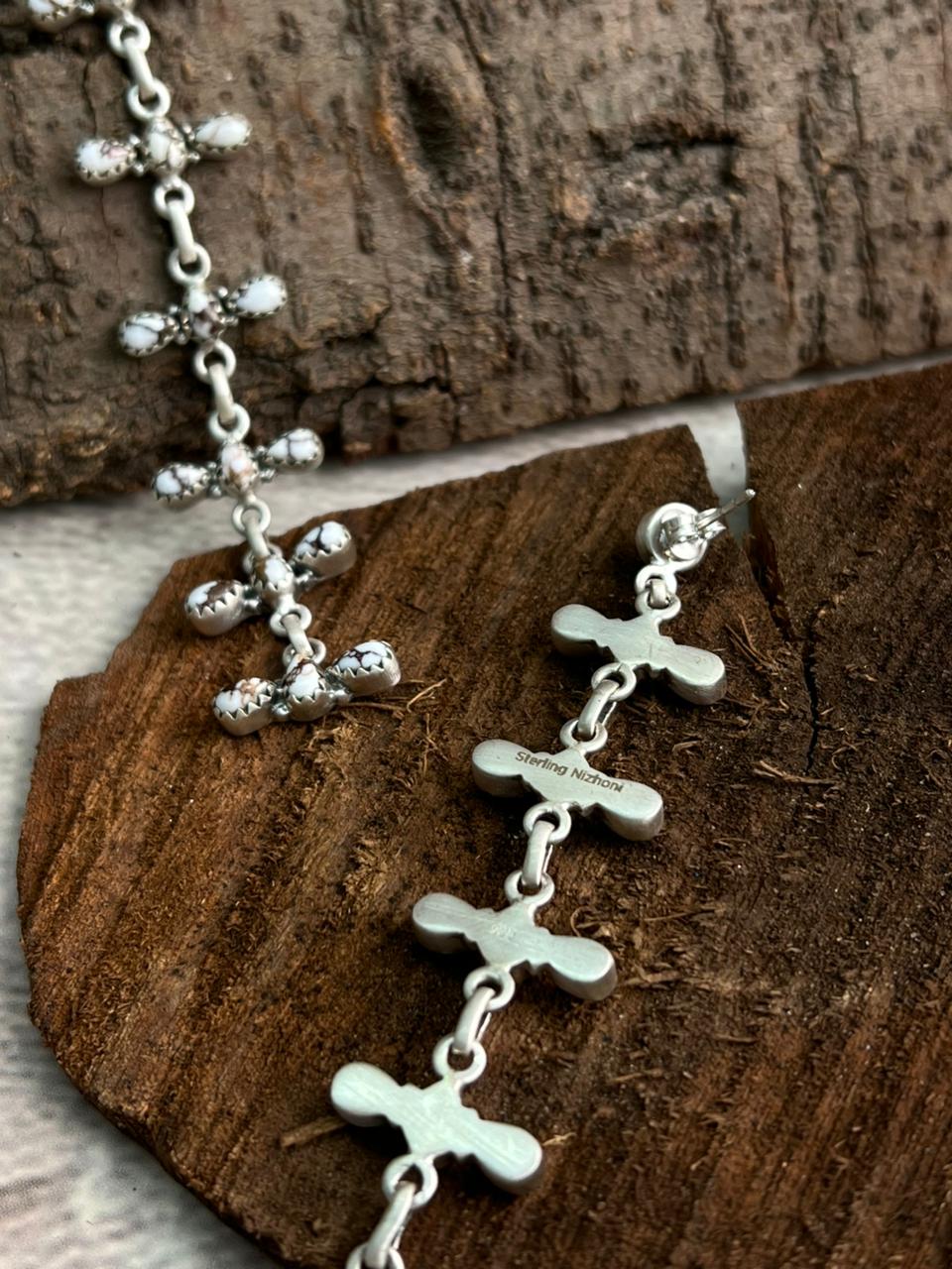 Handmade Sterling Silver Wildhorse Magnesite Post Dangle Earrings "Signed Nizhoni"