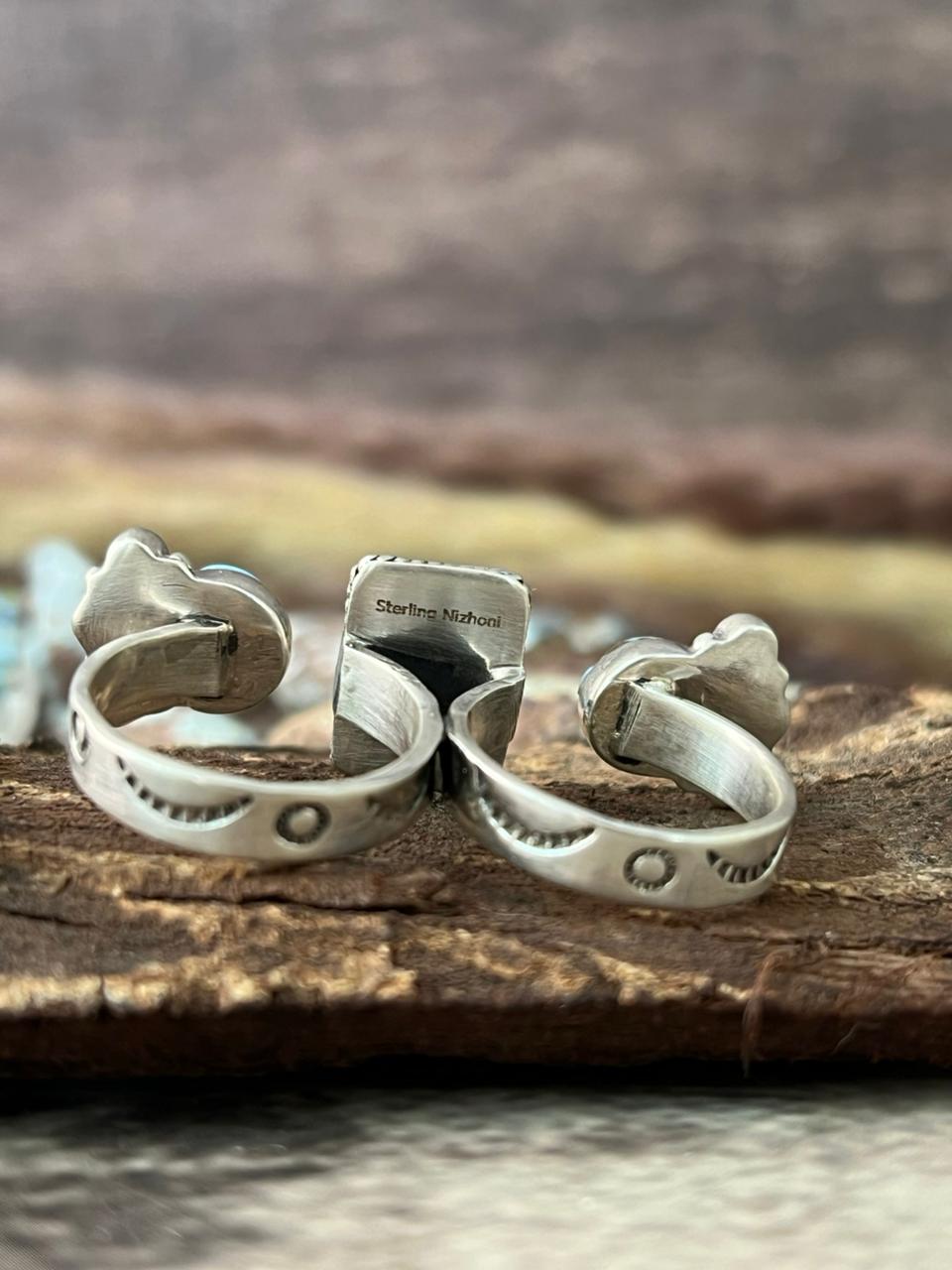 Handmade Sterling Silver 'Golden Hills Turquoise Cobble Collection' Adjustable Ring "Signed Nizhoni"