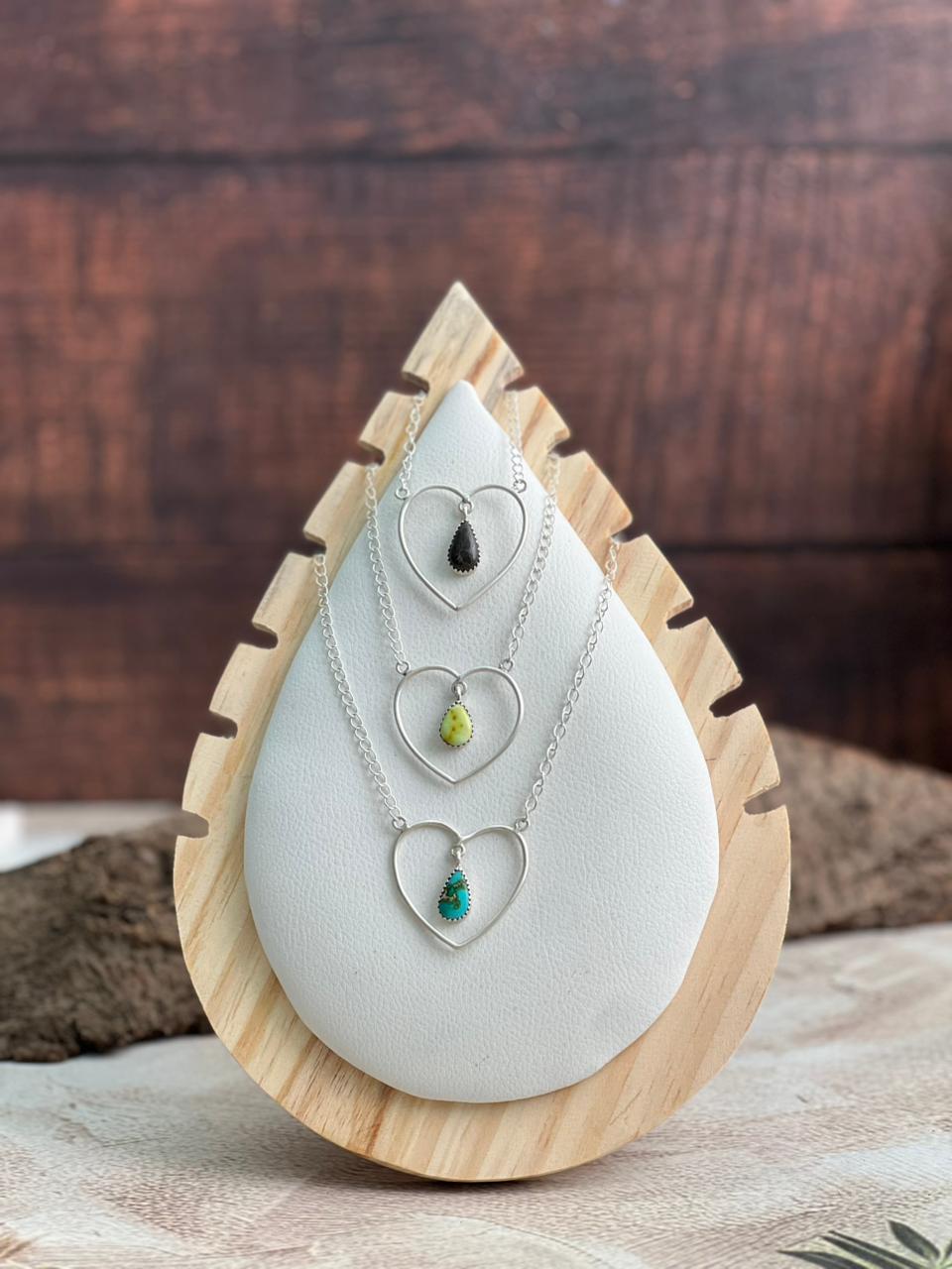 Handmade Sterling Silver Multi Stone Heart Shape Necklace "Signed Nizhoni"