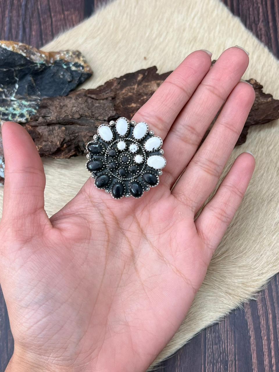 Handmade Sterling Silver White Buffalo Adjustable Ring "Signed Nizhoni"