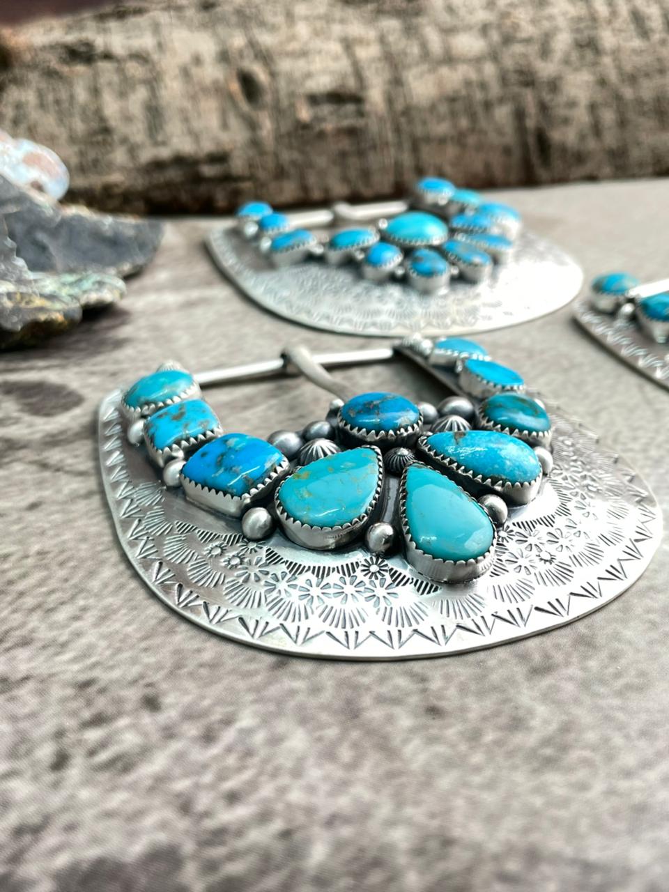 Handmade Sterling Silver Arizona Blue Turquoise Buckle "Signed Nizhoni"