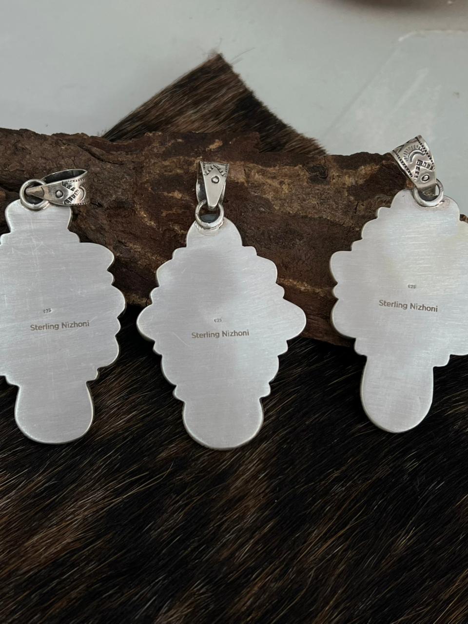 Handmade Sterling Silver Blackjack Turquoise Pendant "Signed Nizhoni"