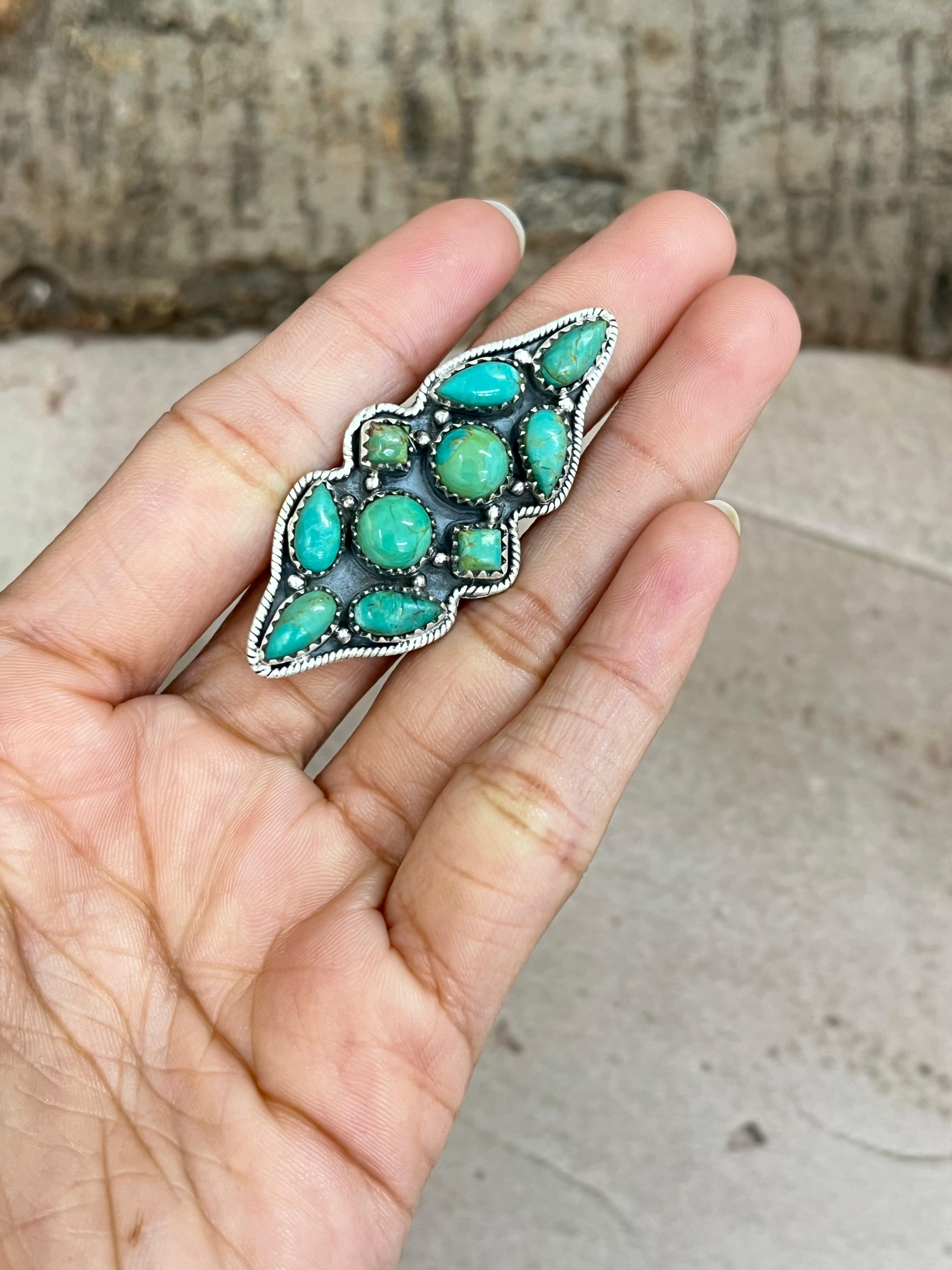 Handmade Sterling Silver Kingman Turquoise Adjustable Ring with Signed Nizhoni