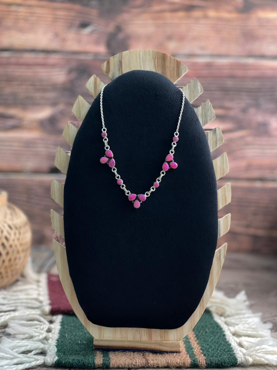 Handmade Sterling Silver Hot Pink Necklace "Signed Nizhoni"