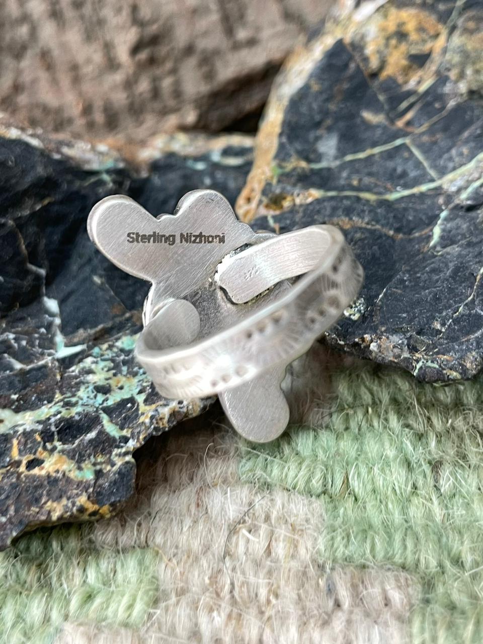 Handmade Sterling Silver White Water with Palomino Adjustable Ring "Signed Nizhoni"