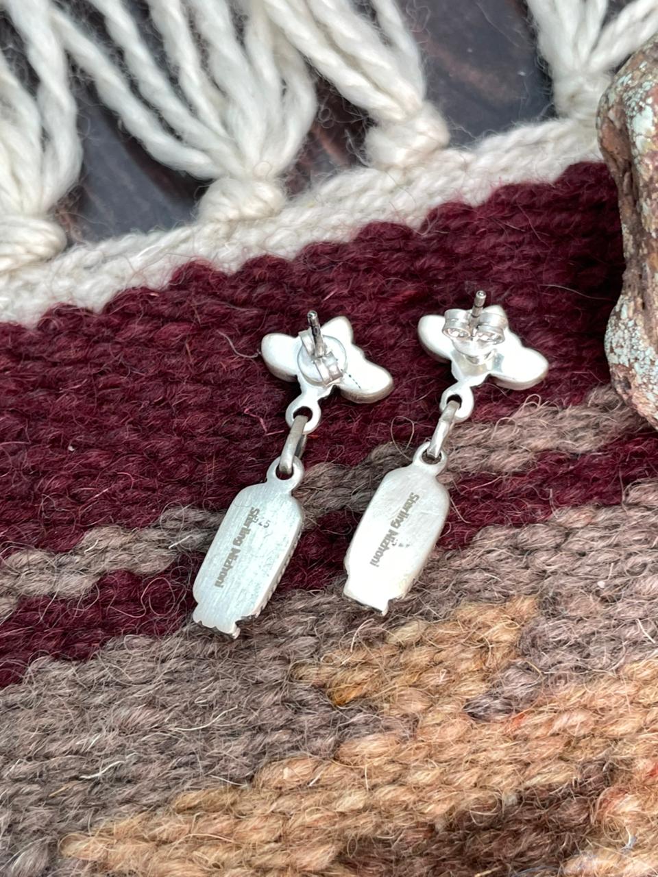 Handmade Sterling Silver Kingman Turquoise Post Dangle Earrings "Signed Nizhoni"