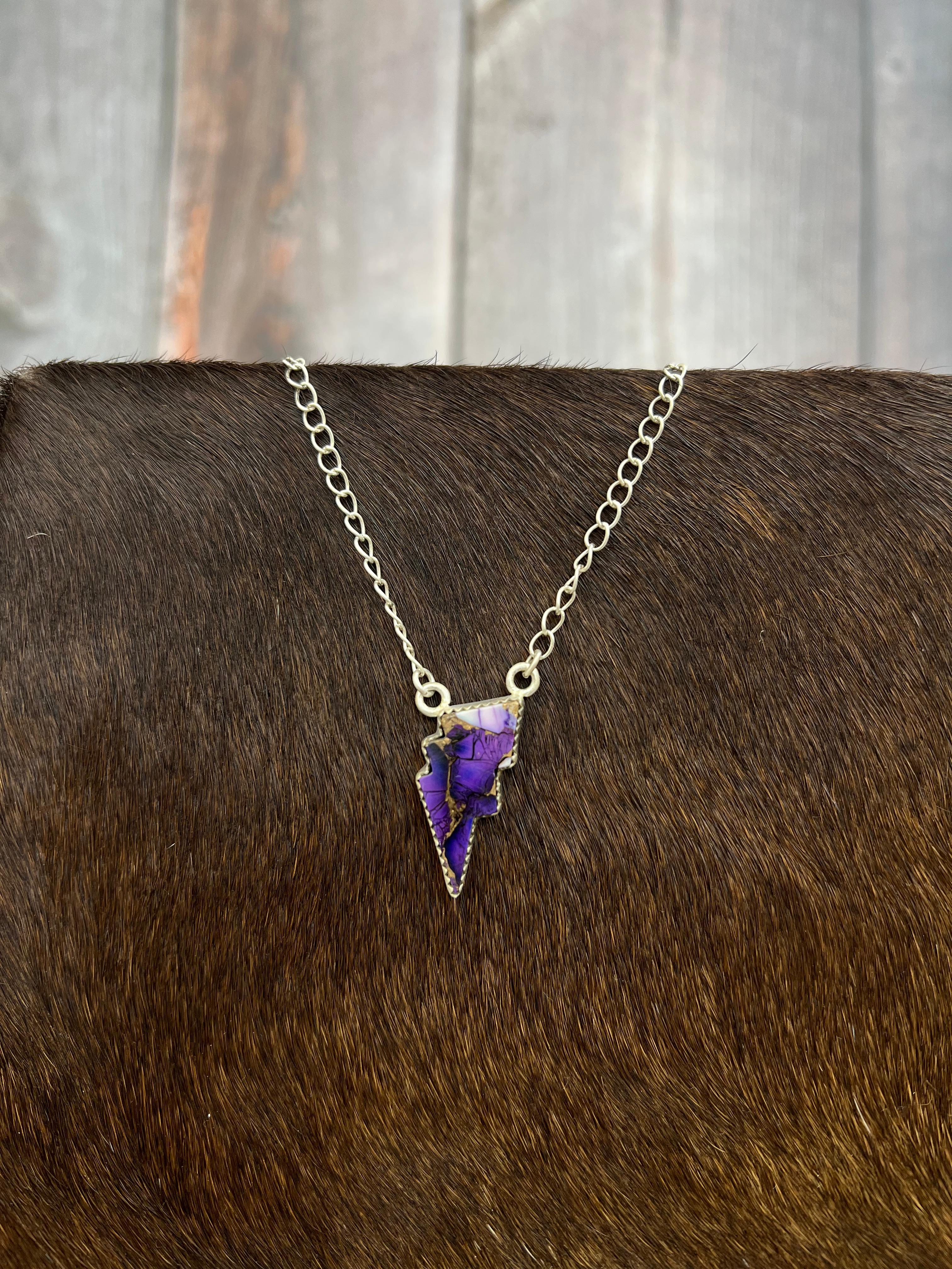 Handmade Sterling Silver Purple Ice Rose Dahlia Thunder Lightning Necklace with Signed Nizhoni (2)