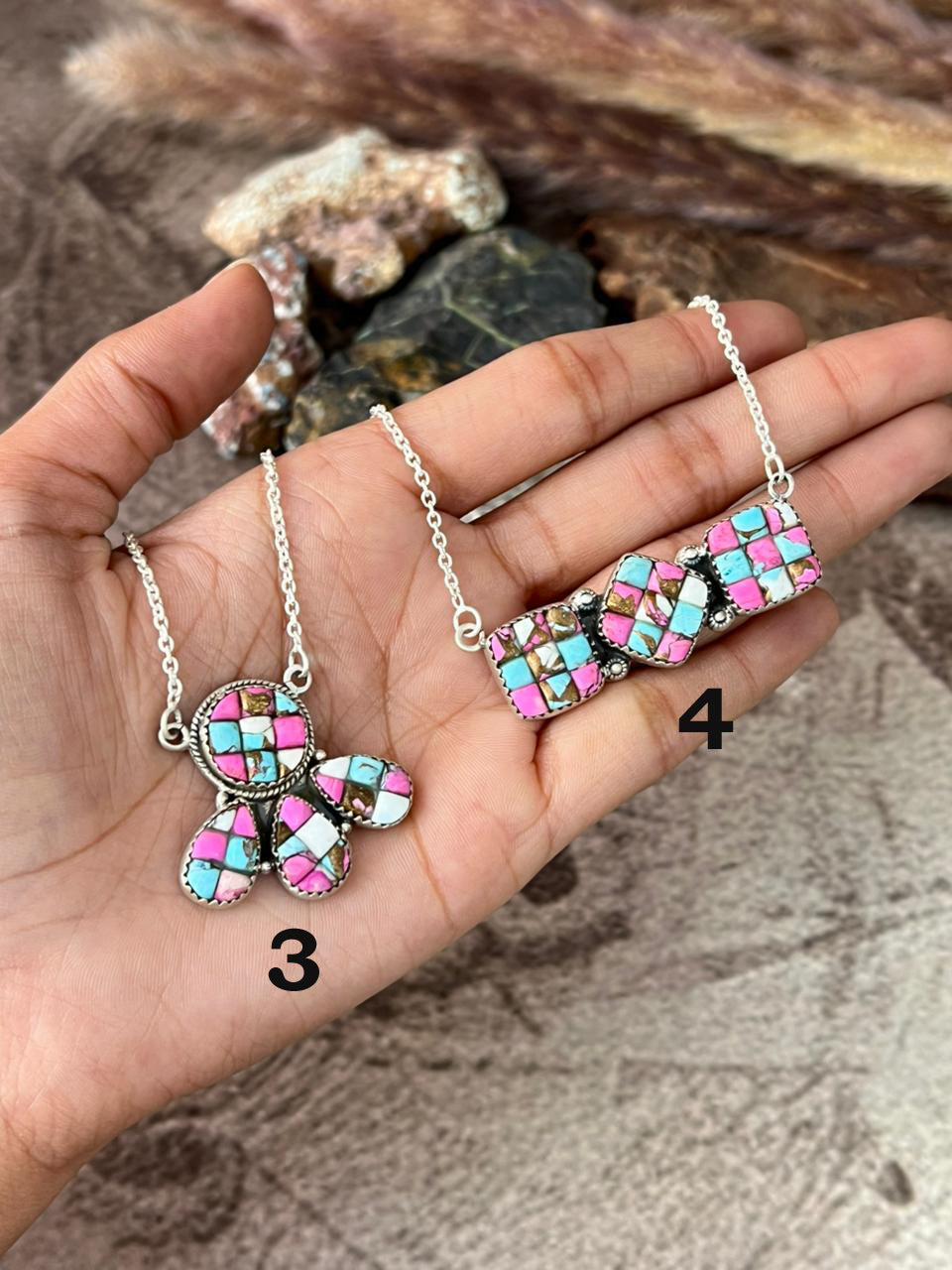 Handmade Sterling Silver Cotton Candy Cobble Stone Necklace "Signed Nizhoni"