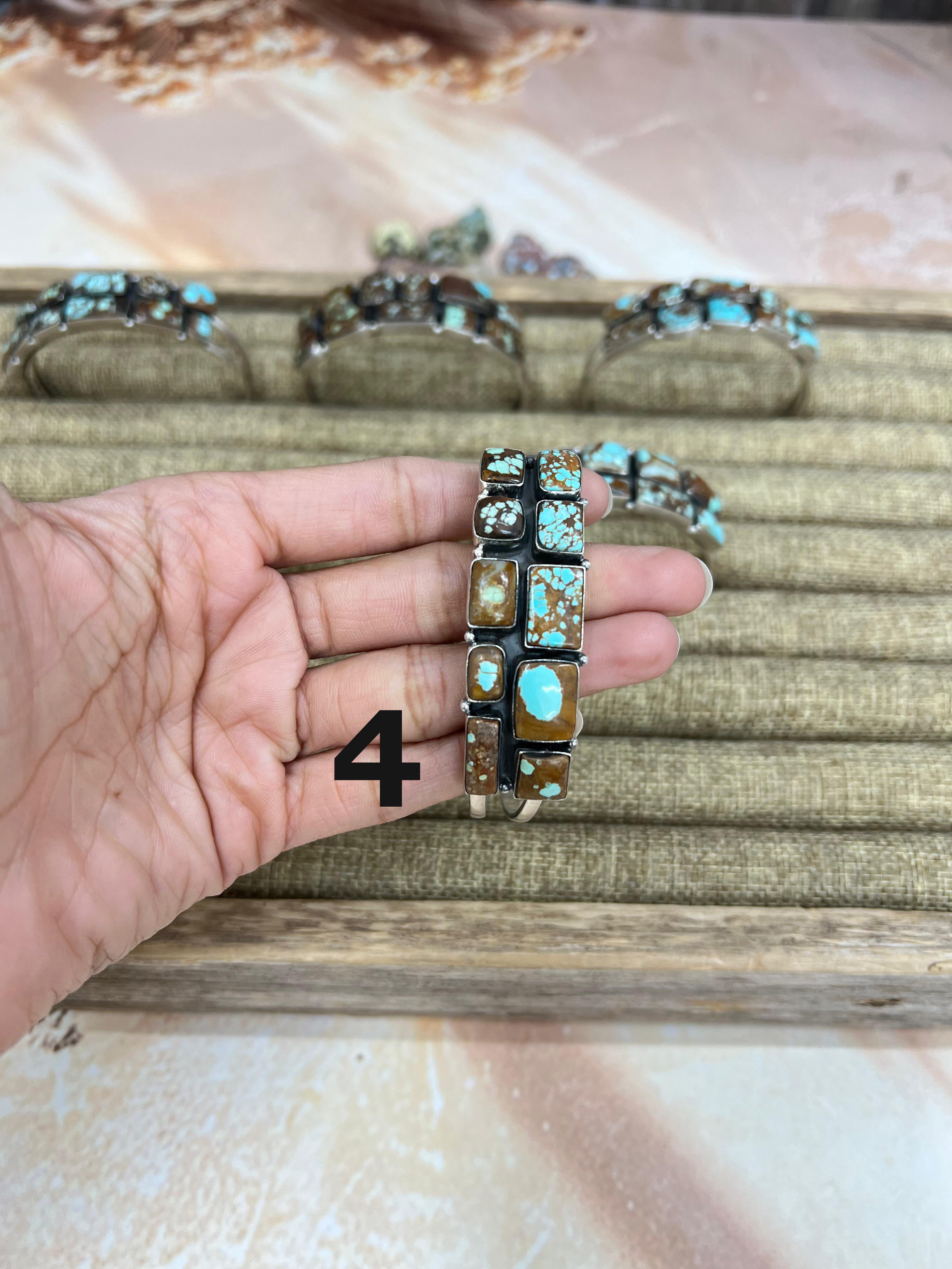 Handmade Sterling Silver Number 8 Turquoise Cuff Bracelet with Signed Nizhoni