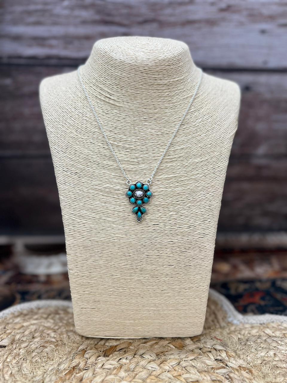 Handmade Sterling Silver Wildhorse with Kingman Necklace "Signed Nizhoni"