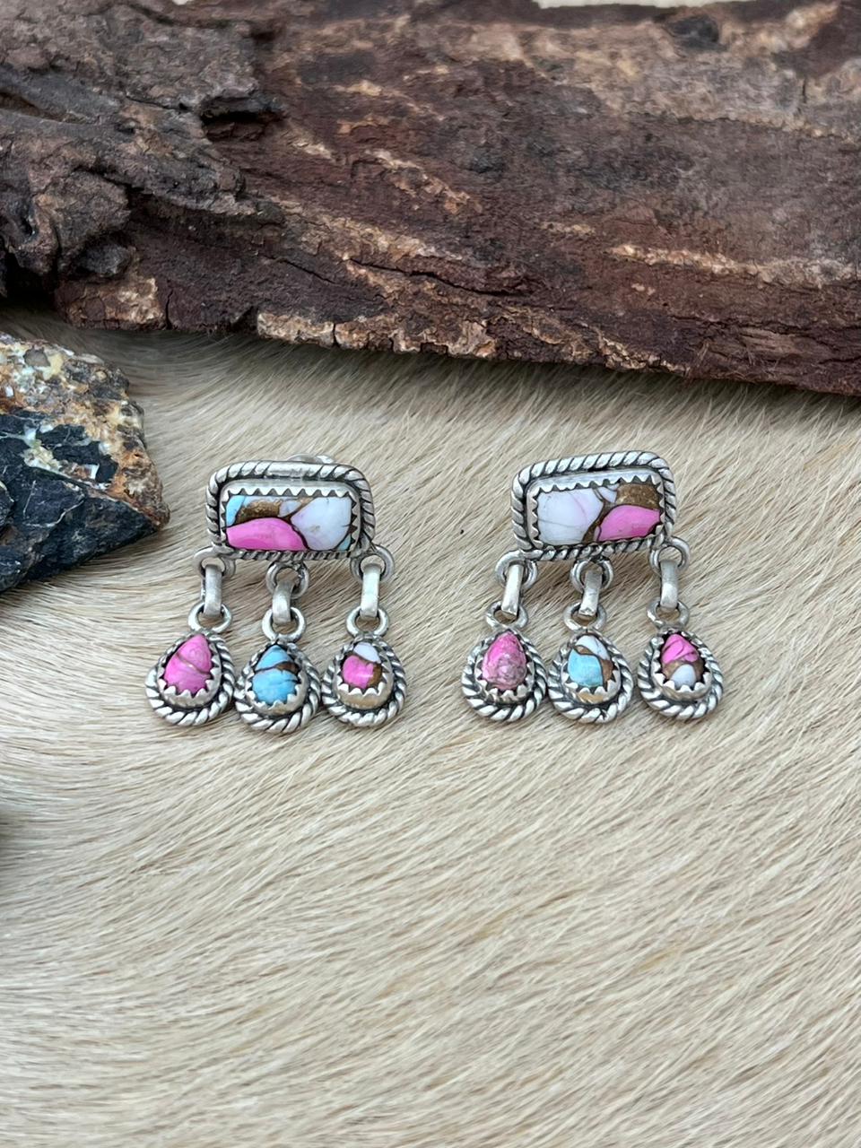 Handmade Sterling Silver Cotton Candy Dangle Earrings "Signed Nizhoni"