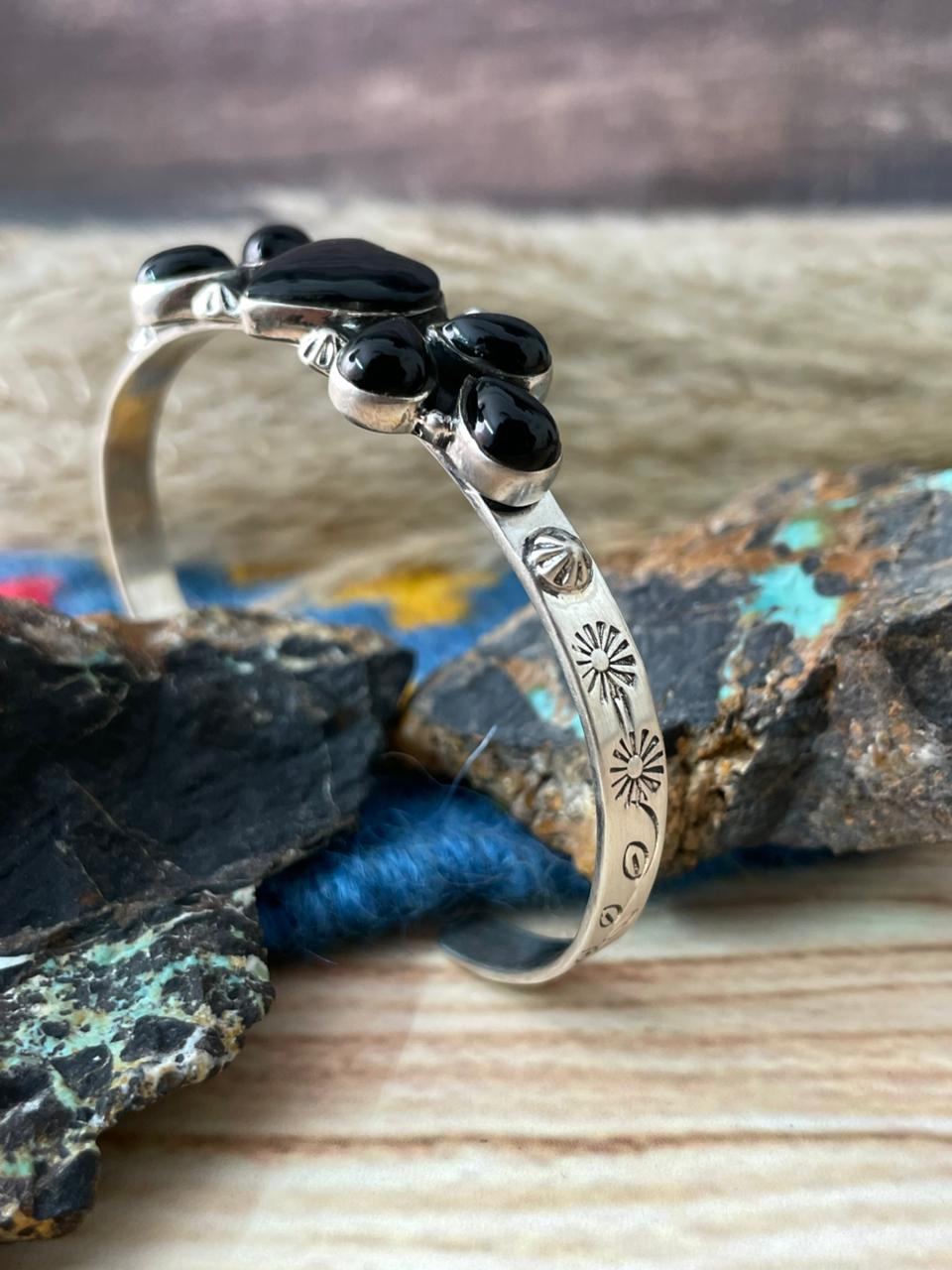 Handmade Sterling Silver Black Onyx Cuff Bracelet "Signed Nizhoni"