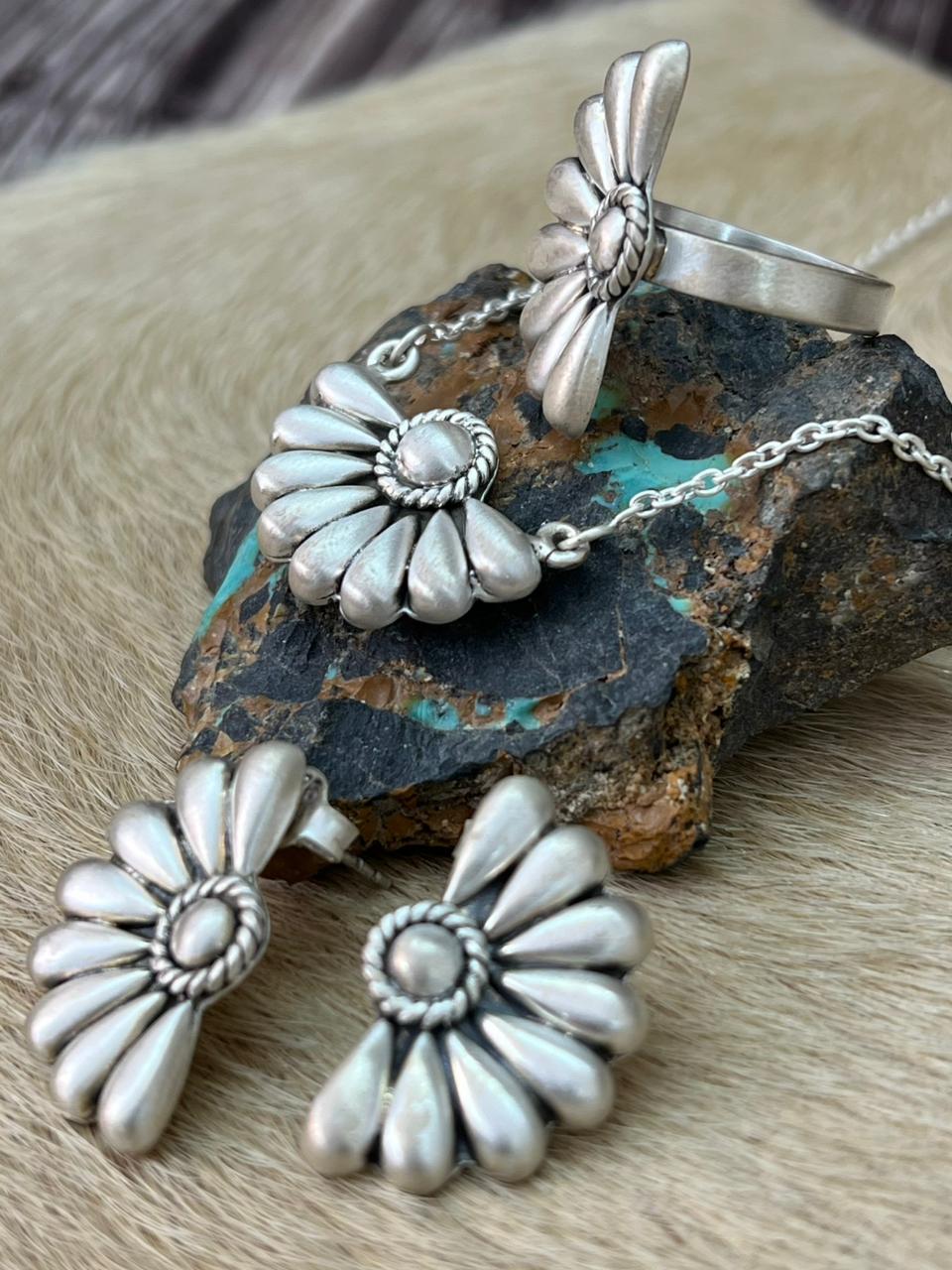 Handmade Sterling Silver Necklace Ring Earrings Set "Signed Nizhoni"