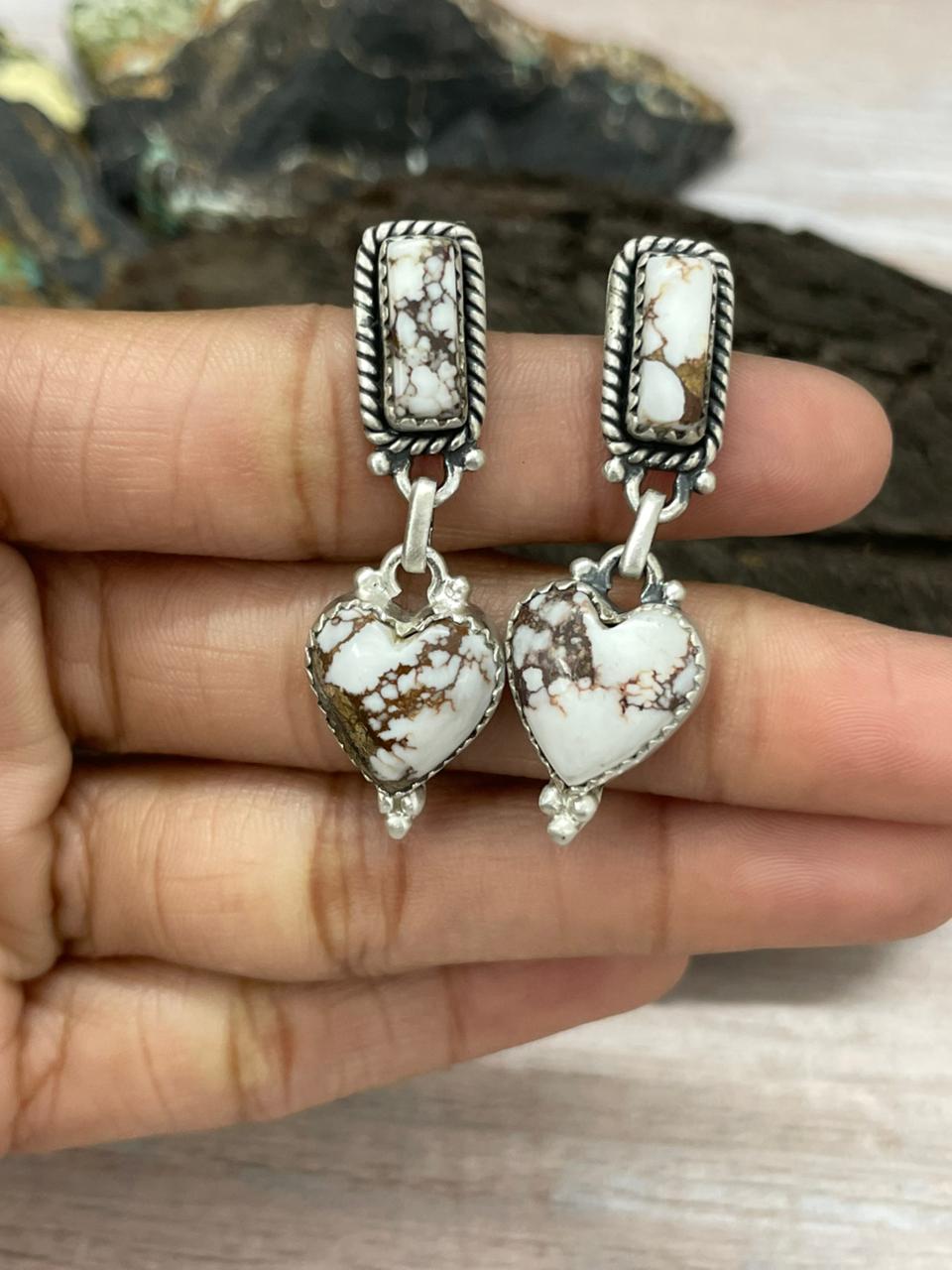 Handmade Sterling Silver Wildhorse Magnesite Dangle Earrings "Signed Nizhoni"