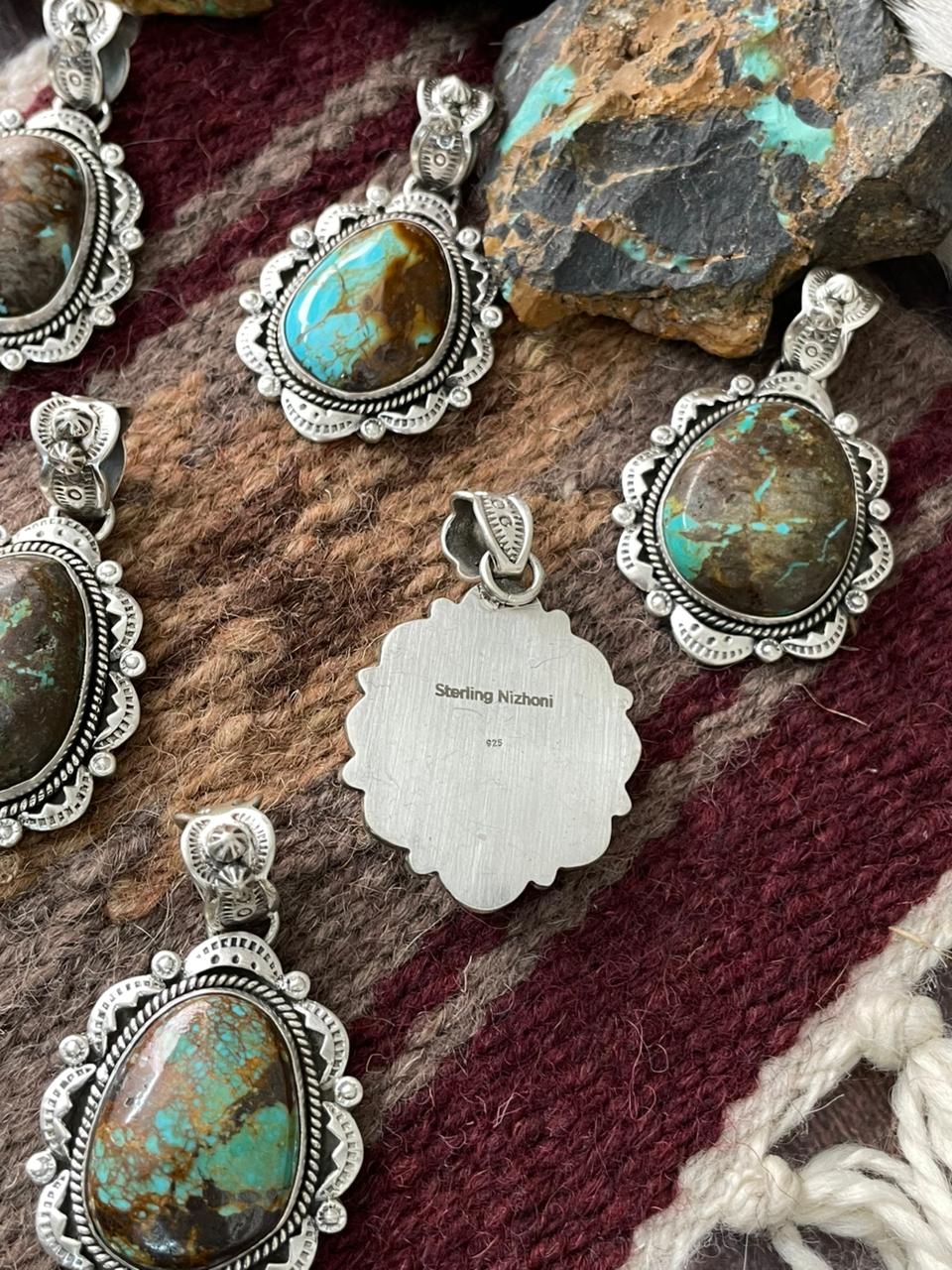 Handmade Sterling Silver Royston Turquoise Pendant "Signed Nizhoni" Leslie’s fav