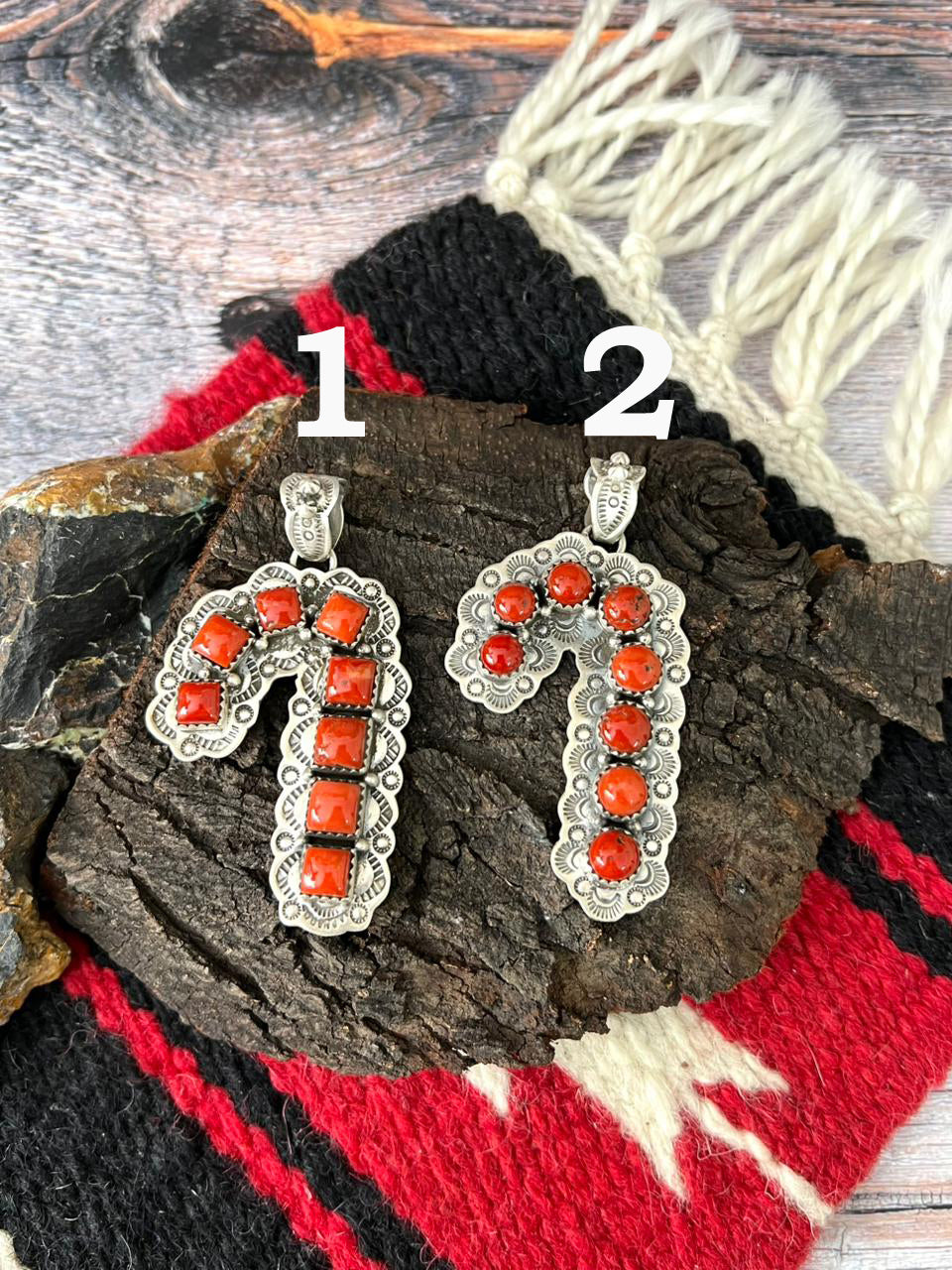 "Christmas Collection" Handmade Sterling Silver Coral Pendant "Signed Nizhoni"