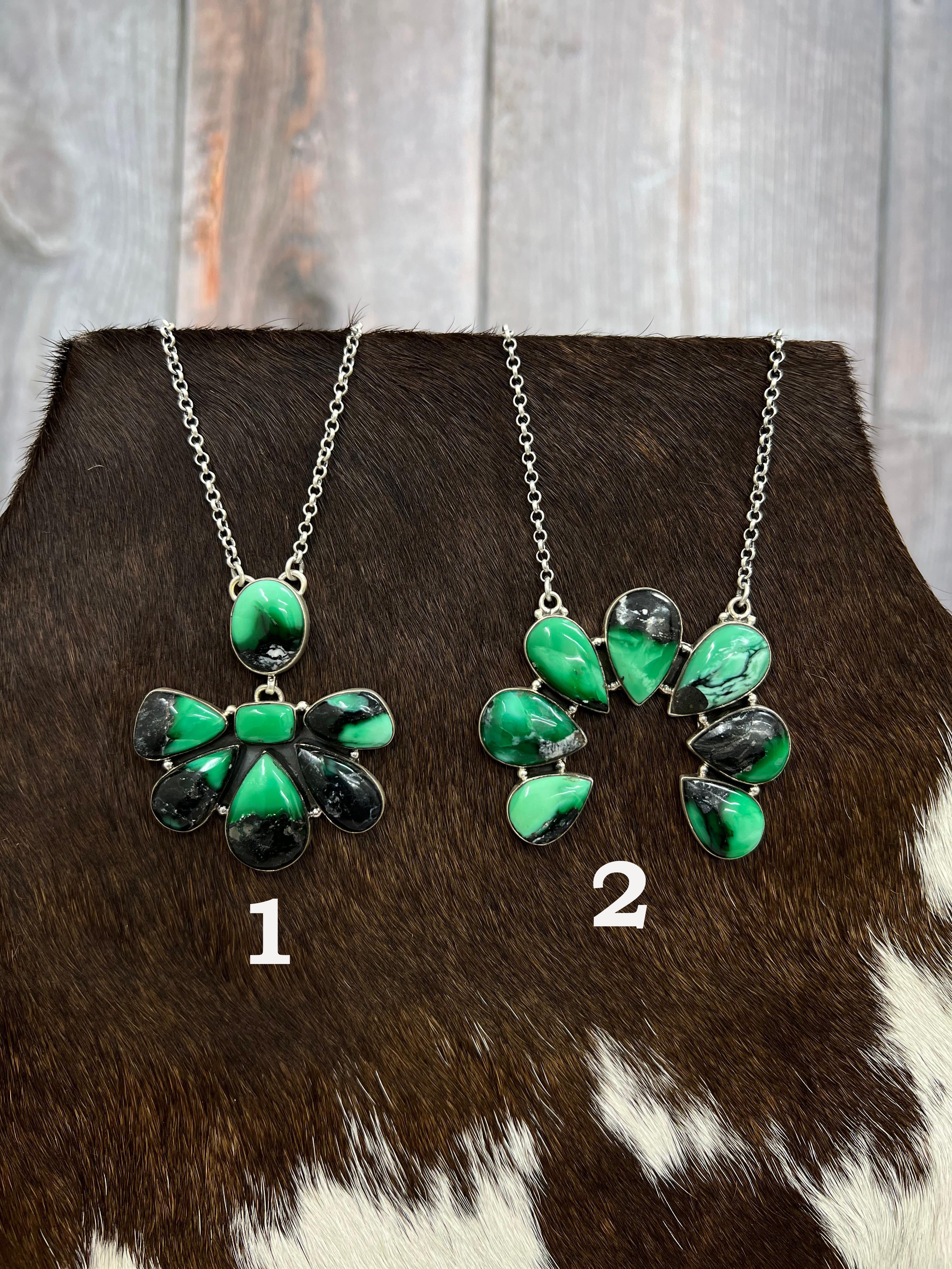 Handmade Sterling Silver Emerald Rose Necklace with Signed Nizhoni