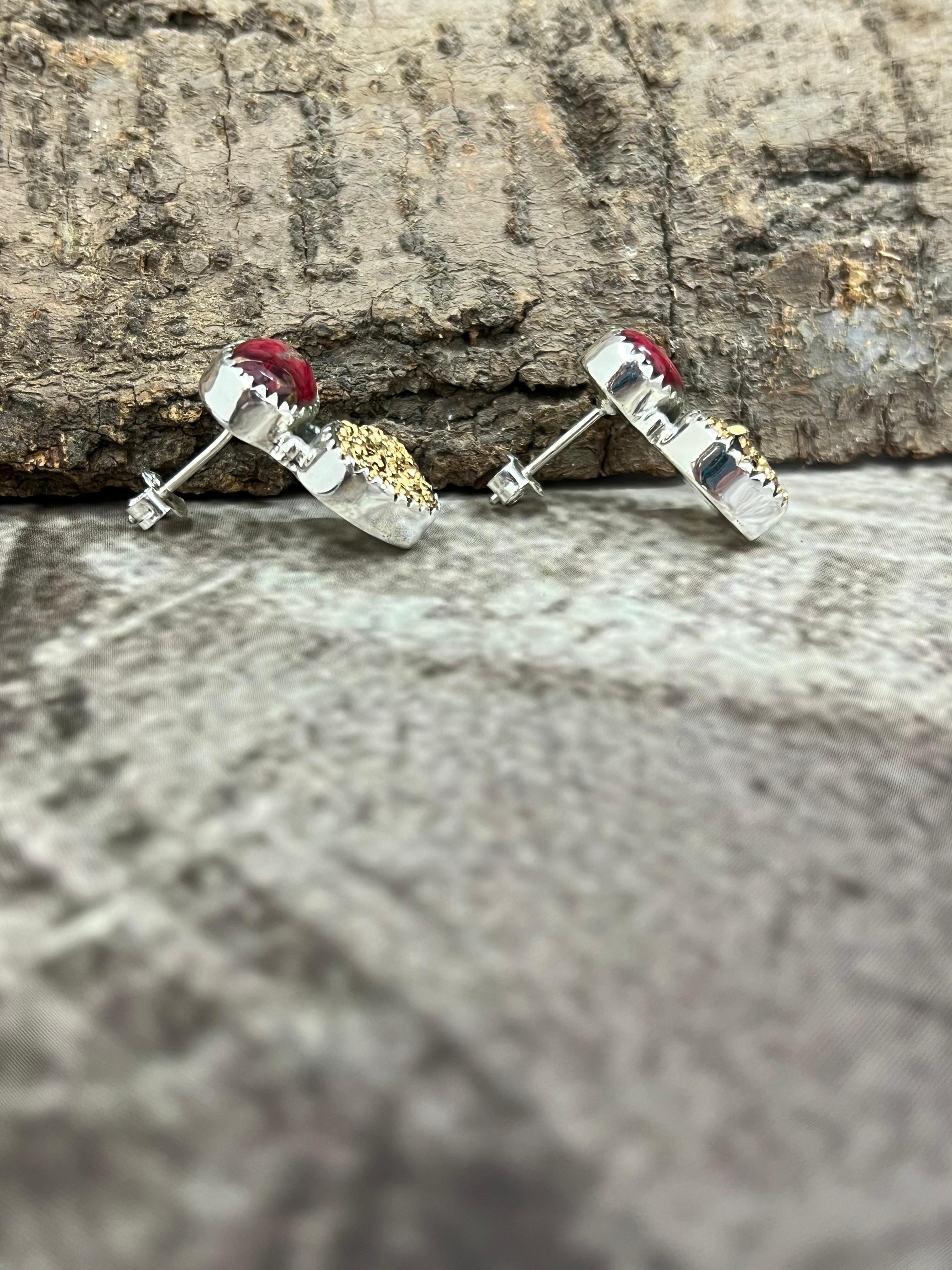 Handmade Sterling Silver Dahlia Rose with Druzy Post Earrings with Signed Nizhoni