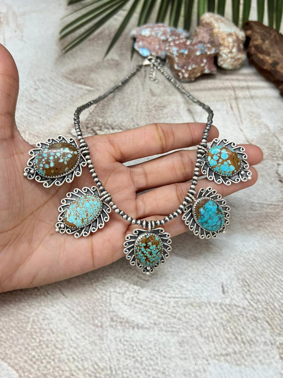 Handmade Sterling Silver Number 8 Turquoise Beaded Necklace with Signed Nizhoni