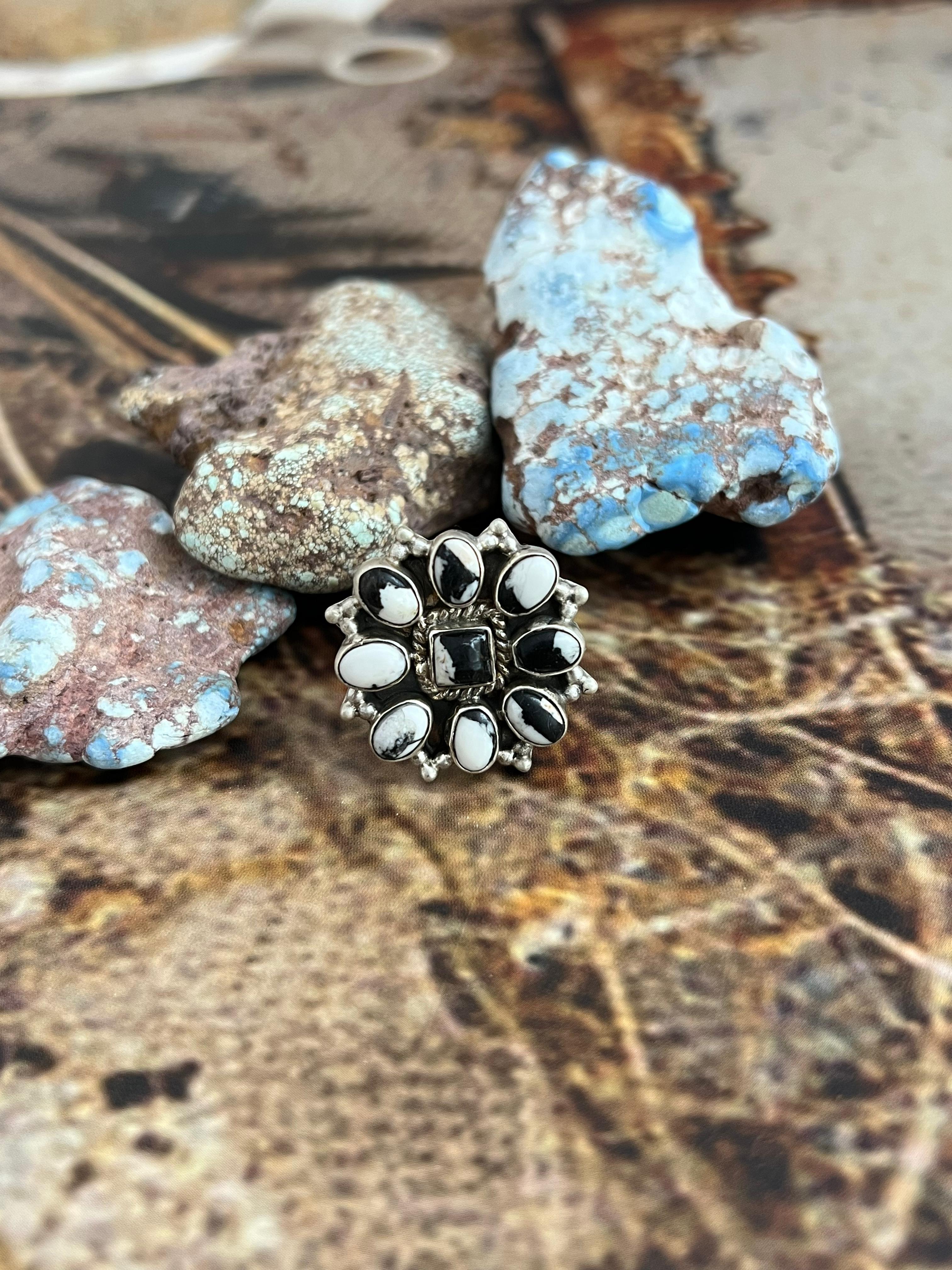 Handmade Sterling Silver White Buffalo Adjustable Ring, Signed Nizhoni