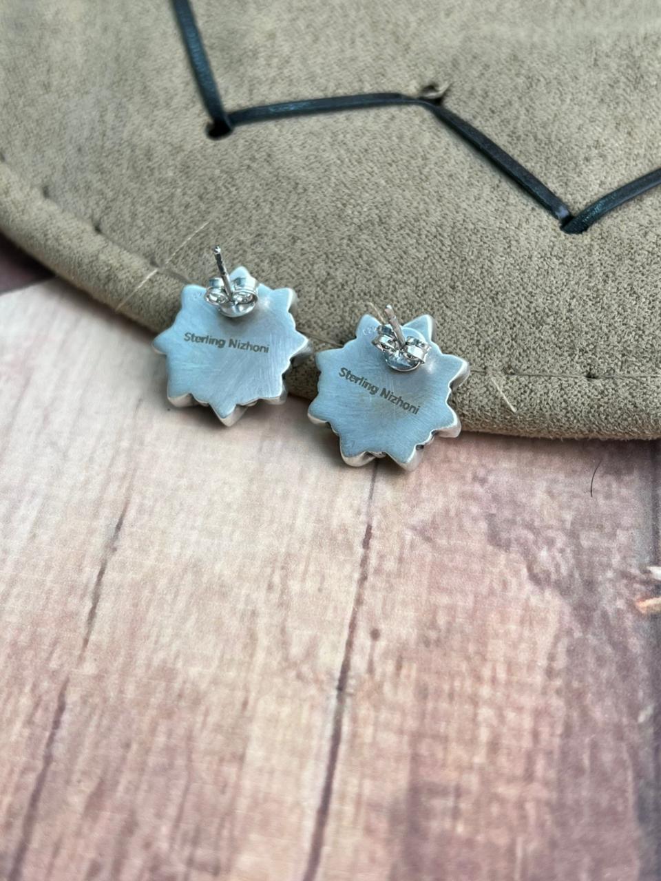 Handmade Sterling Silver Wildhorse Magnesite Post Studs Earrings "Signed Nizhoni"