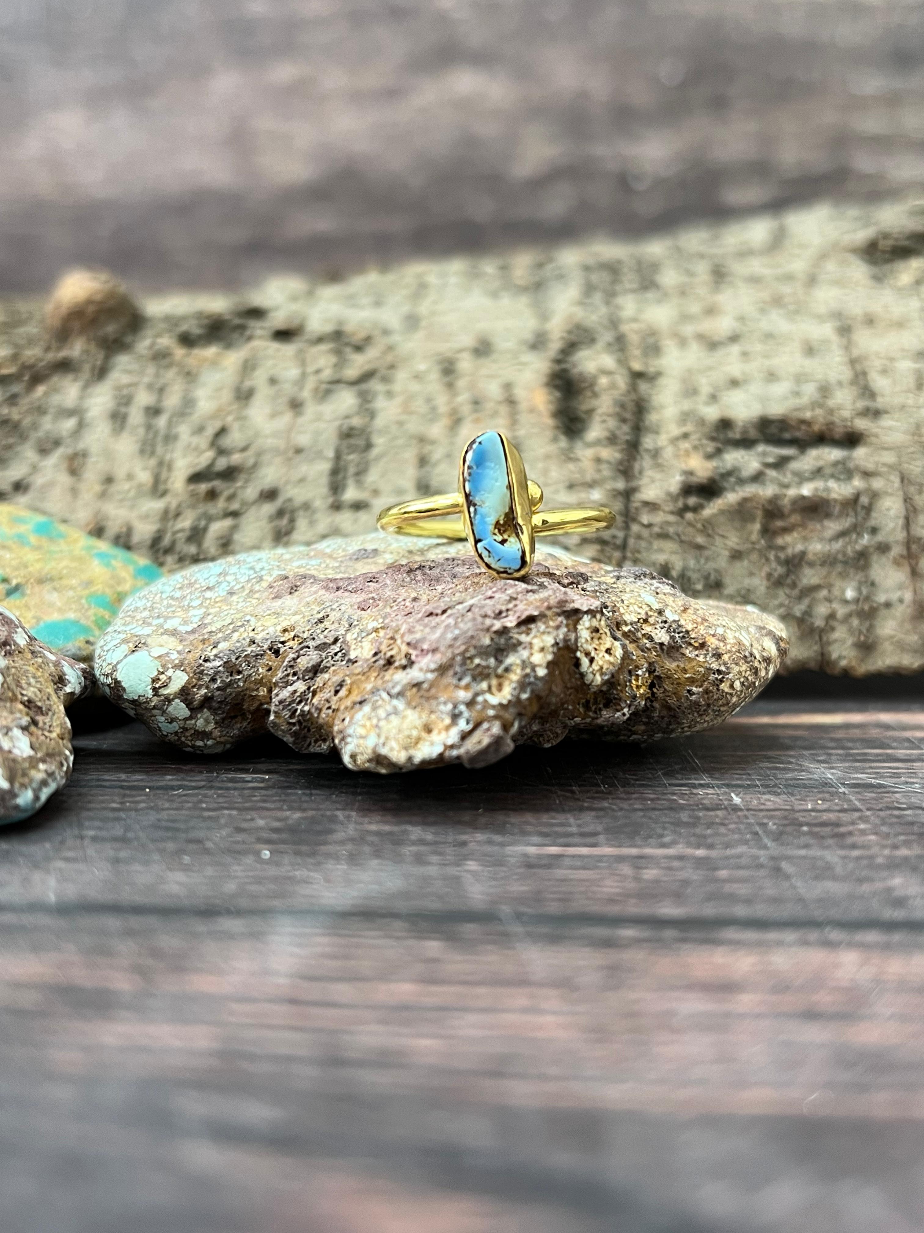 “The Golden Collection” Natural Golden Hills Turquoise Adjustable Stacker Delicate Ring