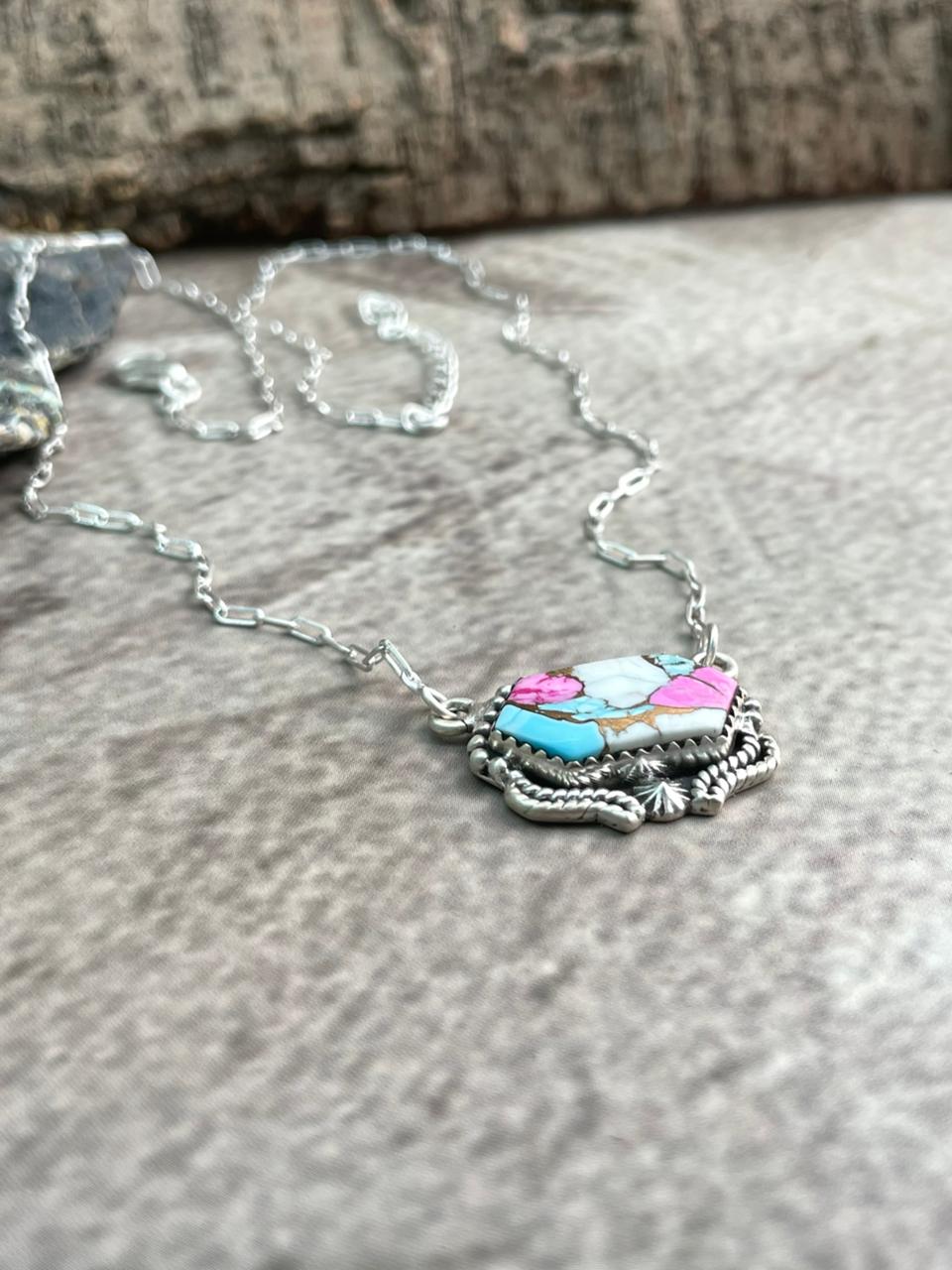 Handmade Sterling Silver Cotton Candy Necklace "Signed Nizhoni"