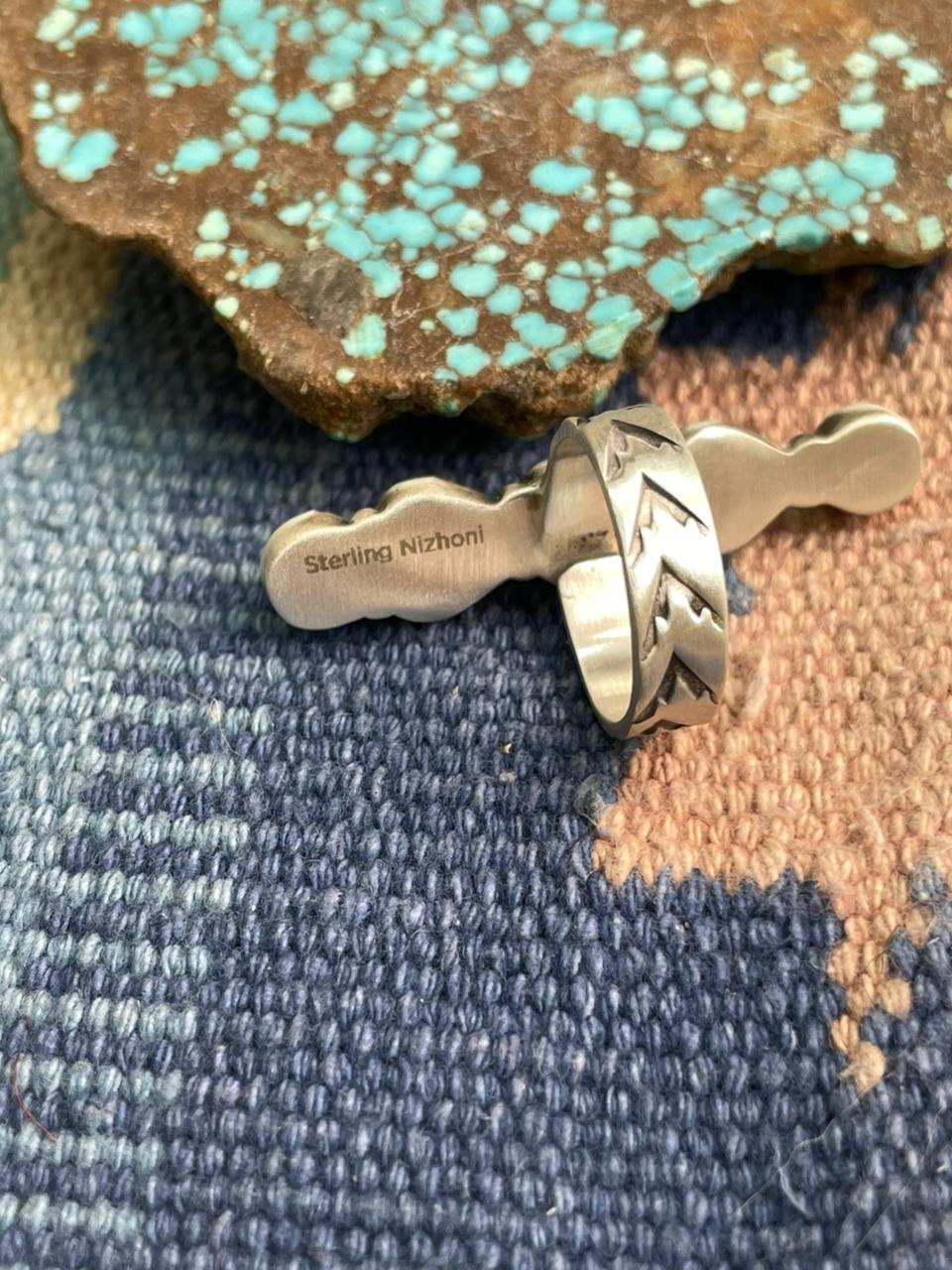 Handmade Sterling Silver White Buffalo Adjustable Ring "Signed Nizhoni"