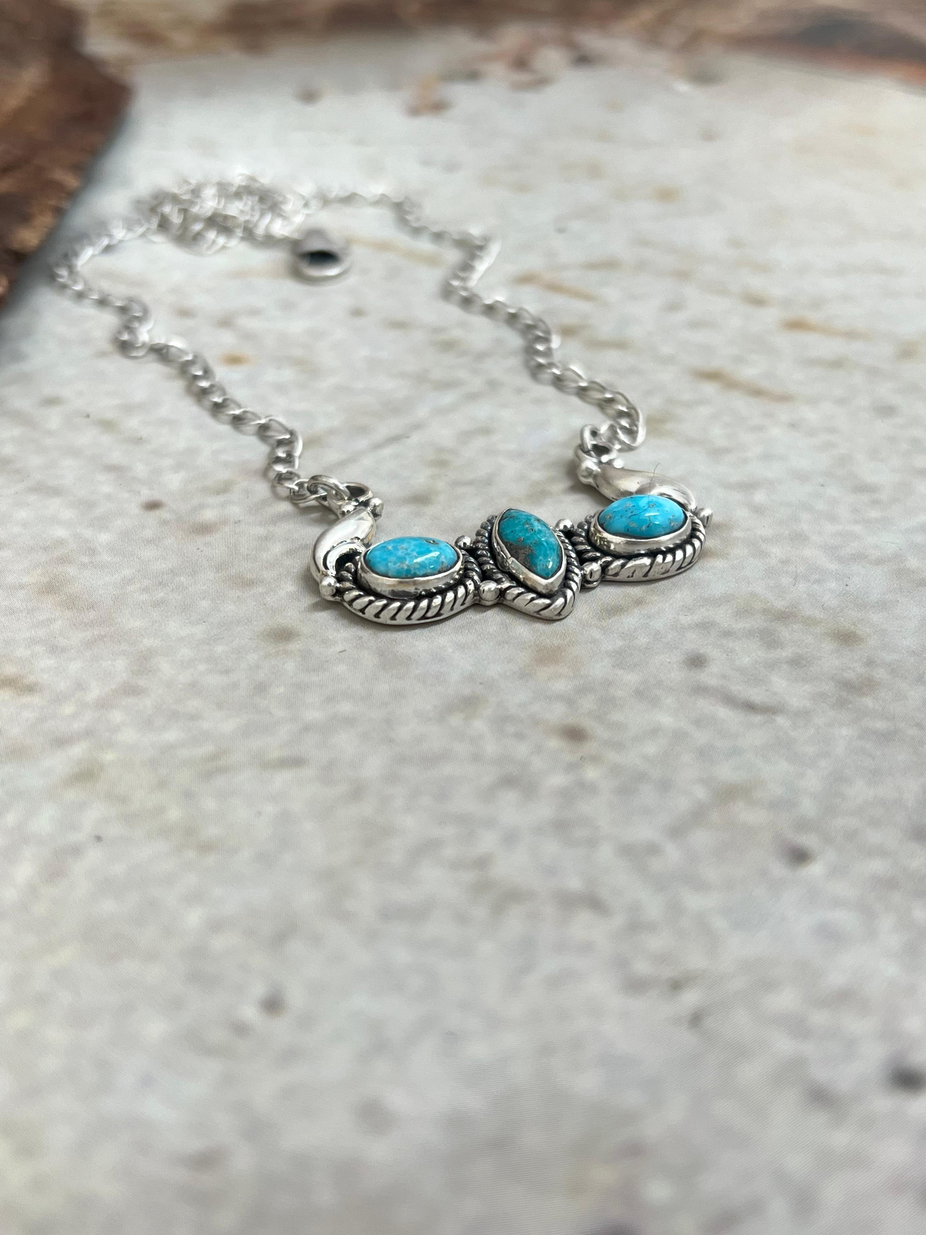 Handmade Sterling Silver White Water Turquoise Necklace Signed Nizhoni