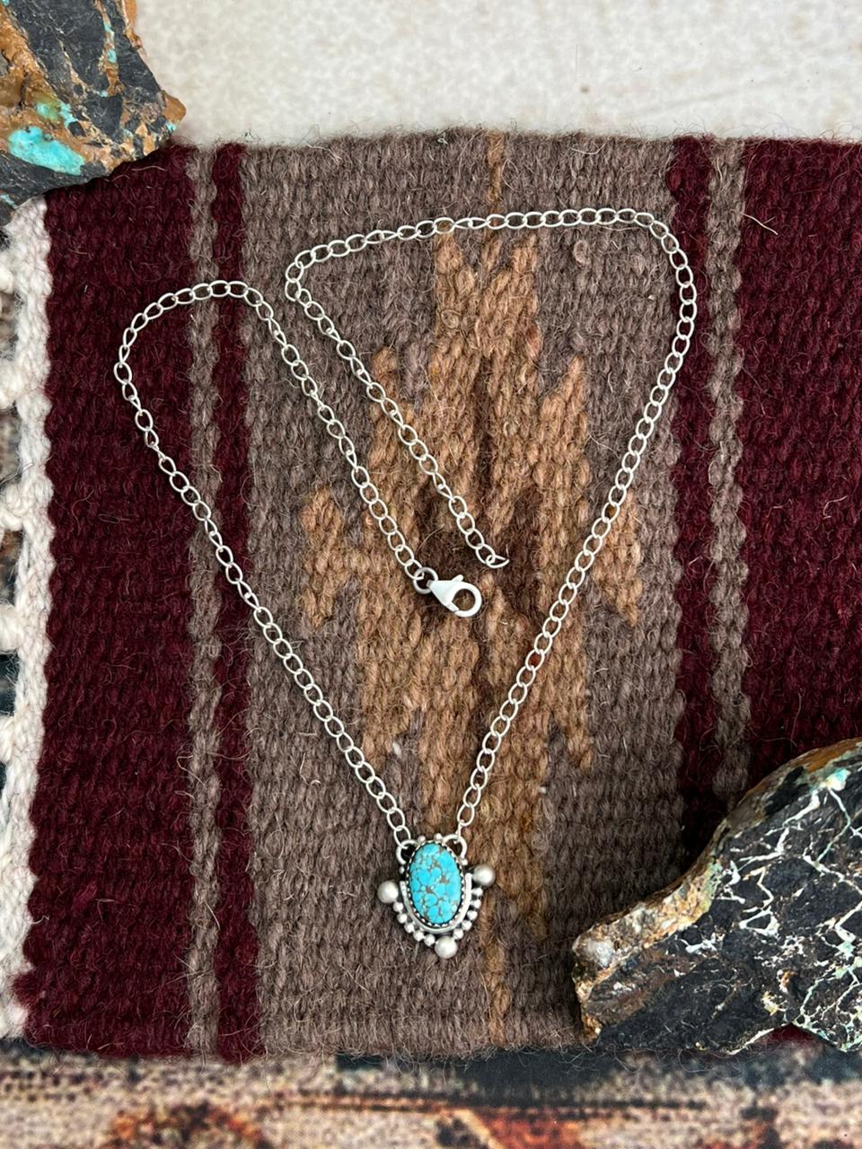 Handmade Sterling Silver Number 8 Turquoise Necklace "Signed Nizhoni"